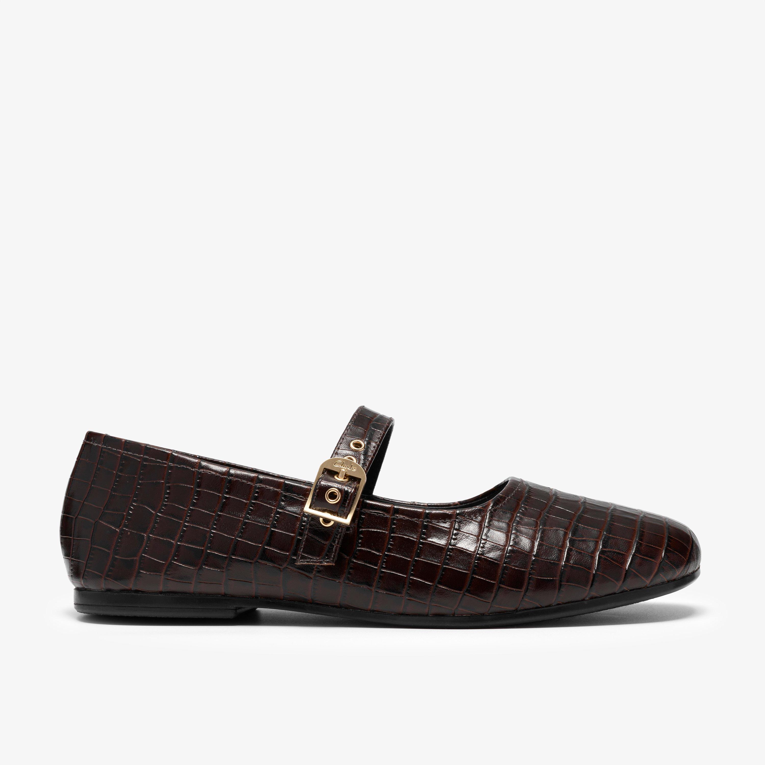 Livia Jane Dark Brown Crocodile Mary Janes Ballet Flats, view 1 of 6