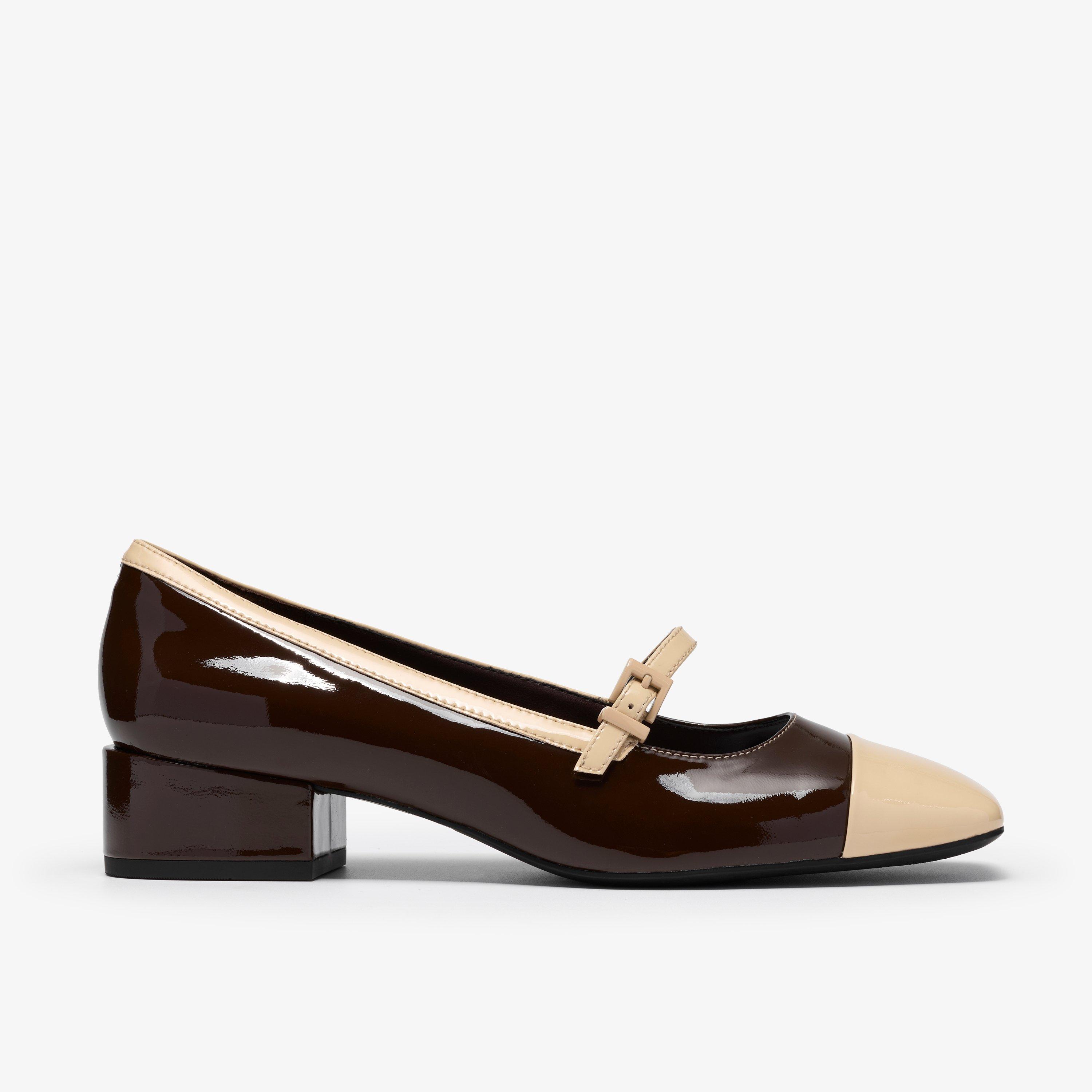 Crista Strap Brown Combination Court Shoes Mary Jane, view 1 of 6