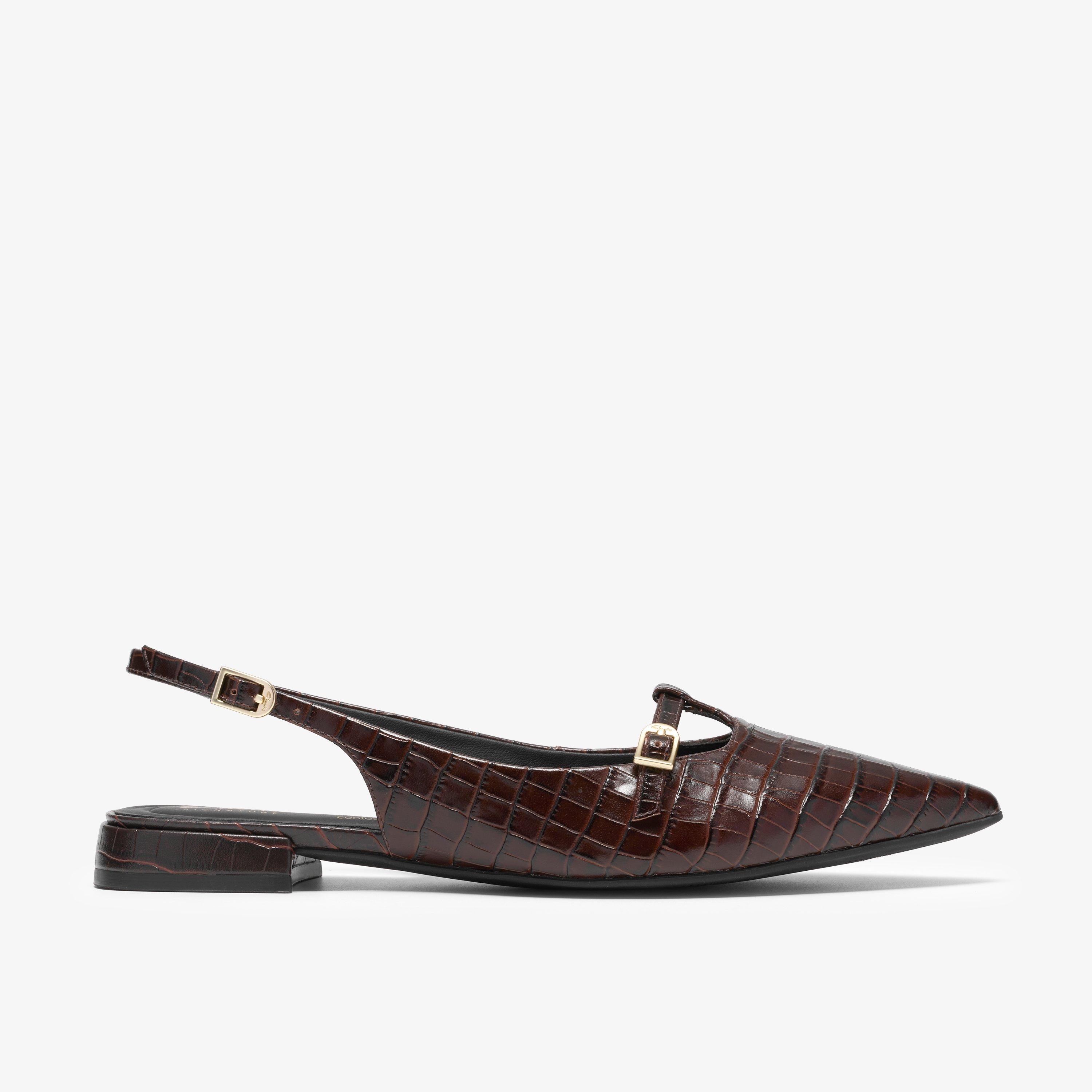 Sensa15 Jane Dunkelbraunes Krokodil Ballerinas Slingback-Schuhe, view 1 of 6