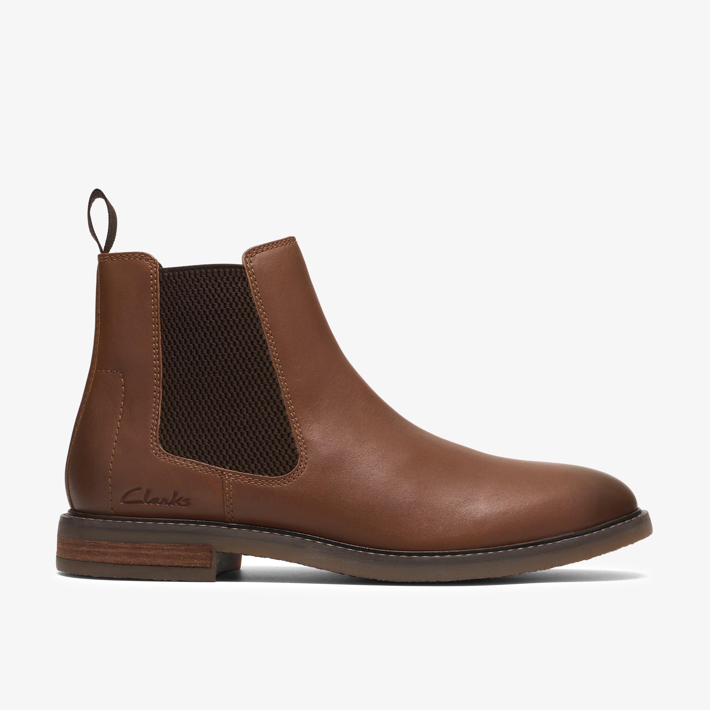 Jaxen Easy Dark Tan Leather Ankle Boots Chelsea Boots, view 1 of 6