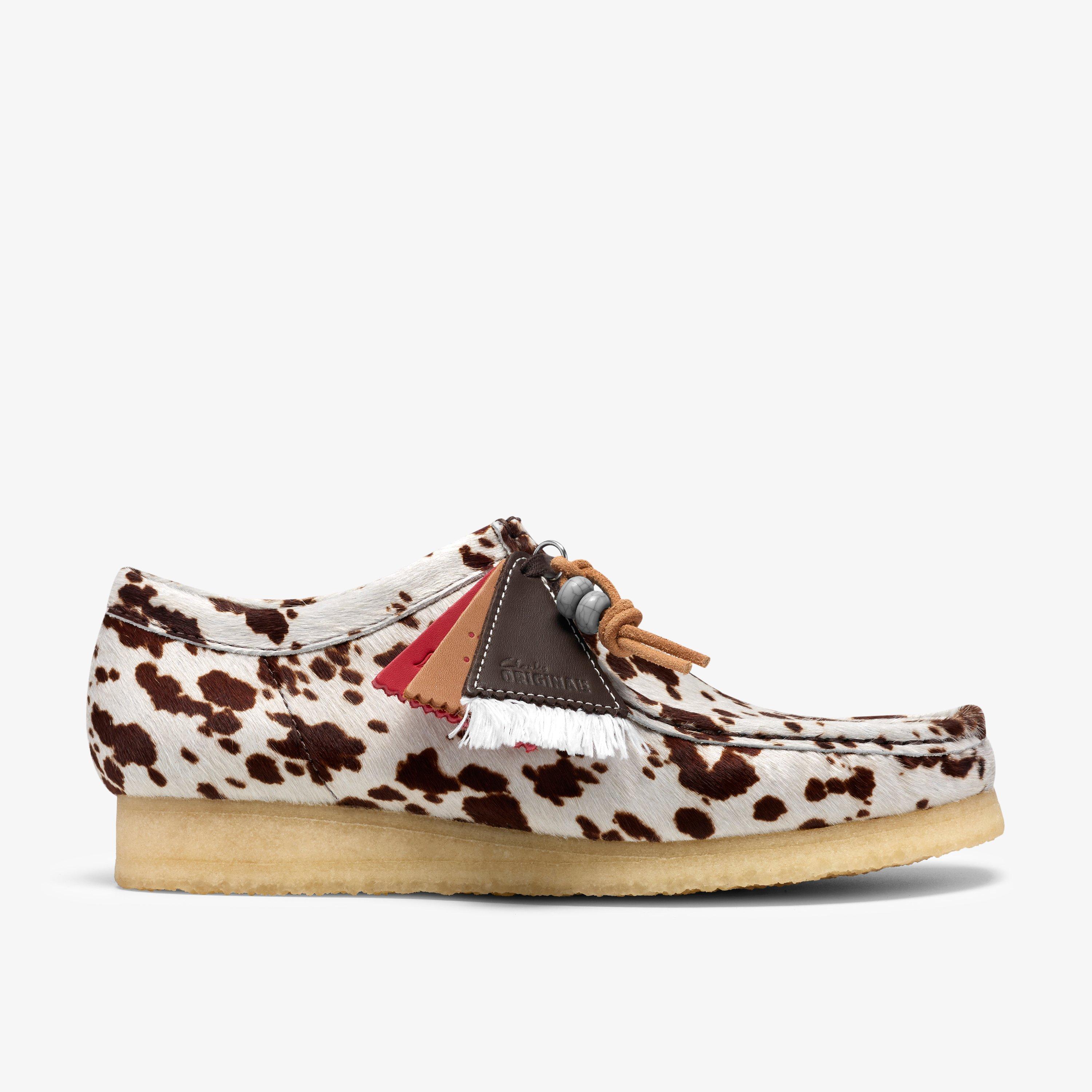 Wallabee Brown Cow Print Wallabees Lace Up, view 1 of 8
