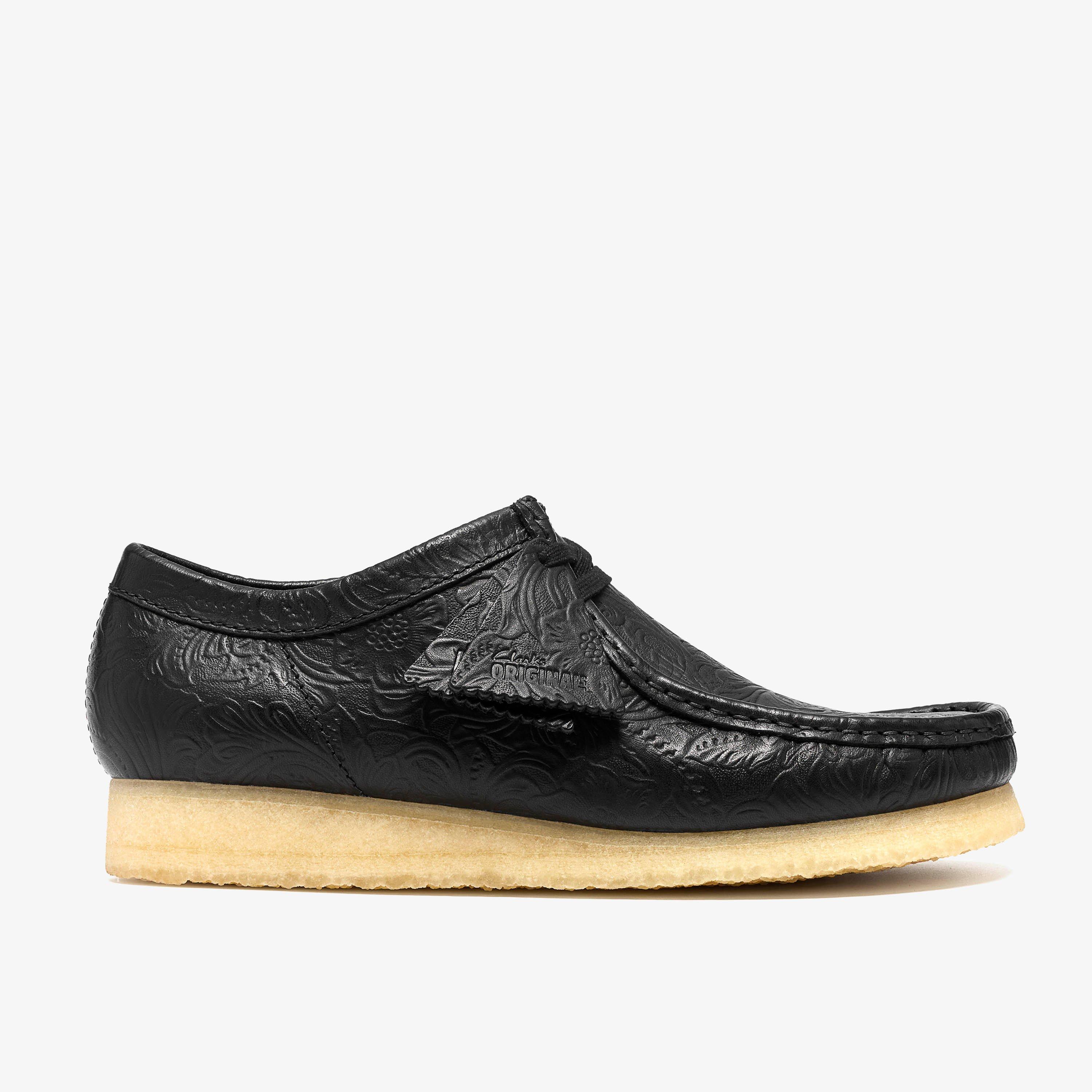 Wallabee Black Leather Embossed Wallabees, view 1 of 8