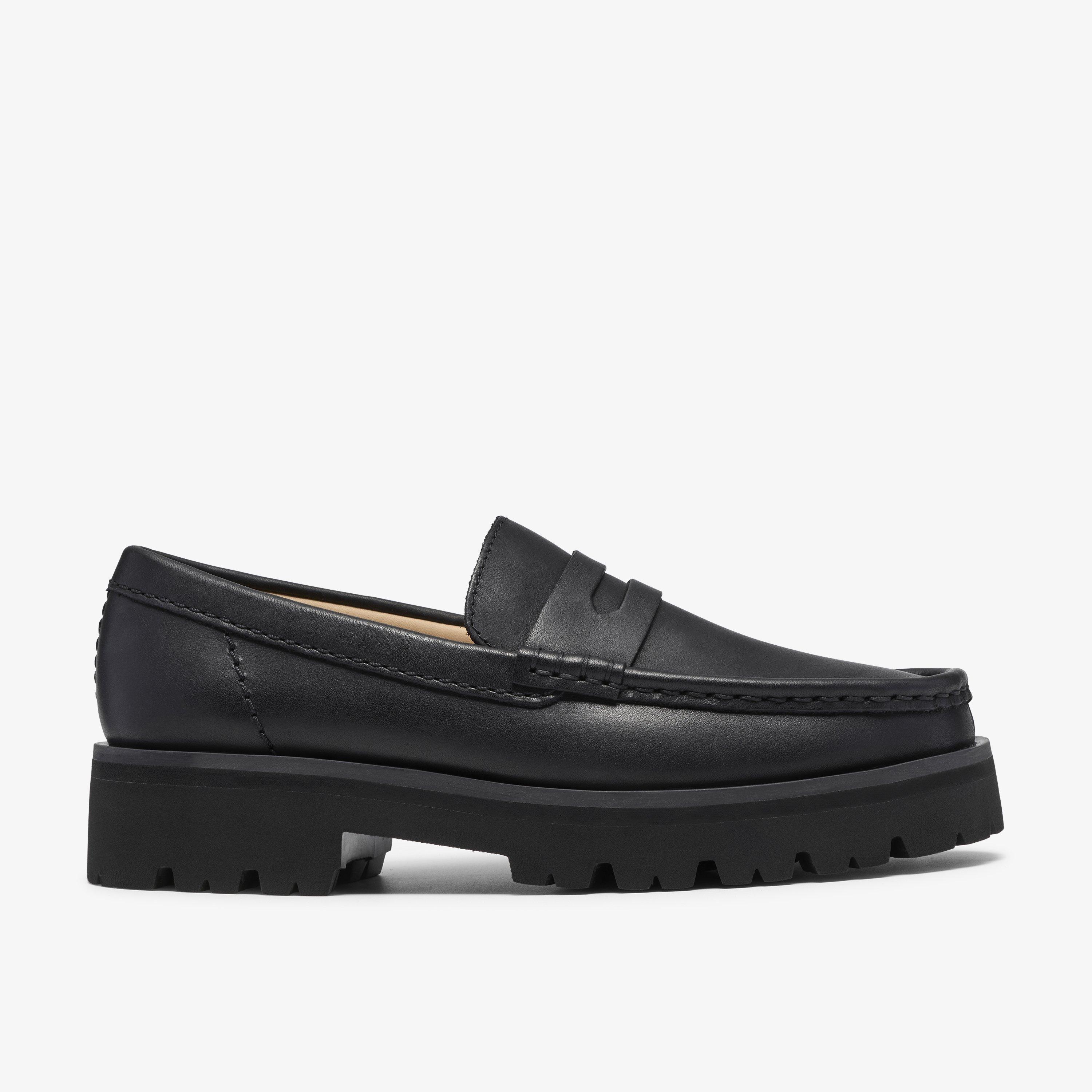 Yukoner Penny Black Leather Loafers Slip Ons, view 1 of 6