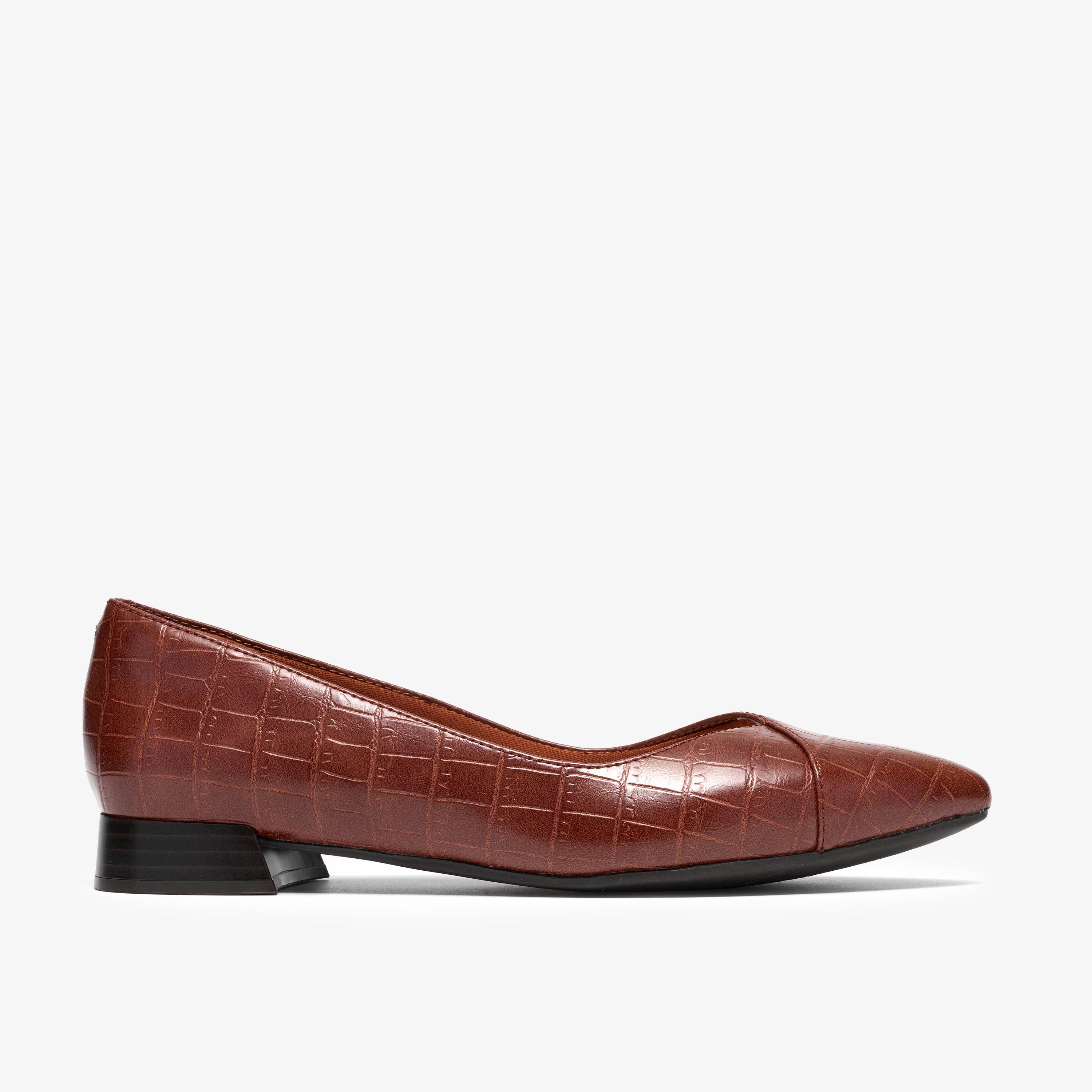 Natalyn Wish Dark Tan Crocodile Ballet Pumps Slip Ons, view 1 of 6