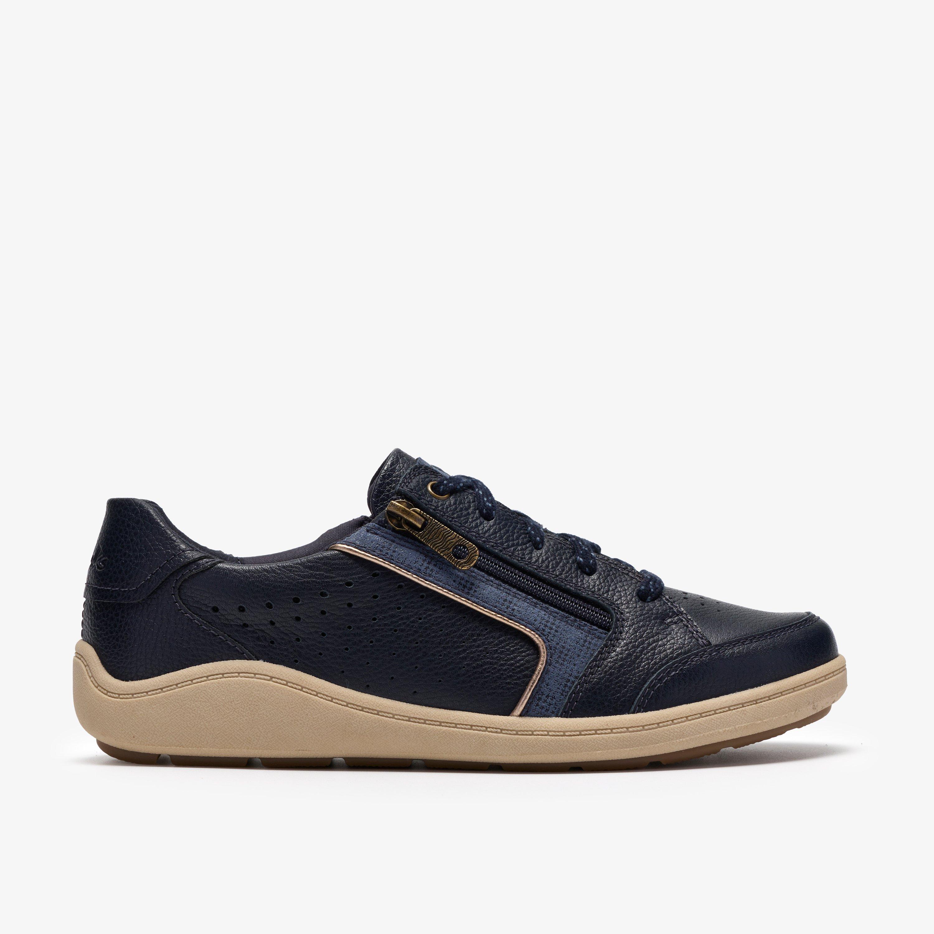 Bryianne Dazz Navy Leather Trainers Lace Up, view 1 of 6