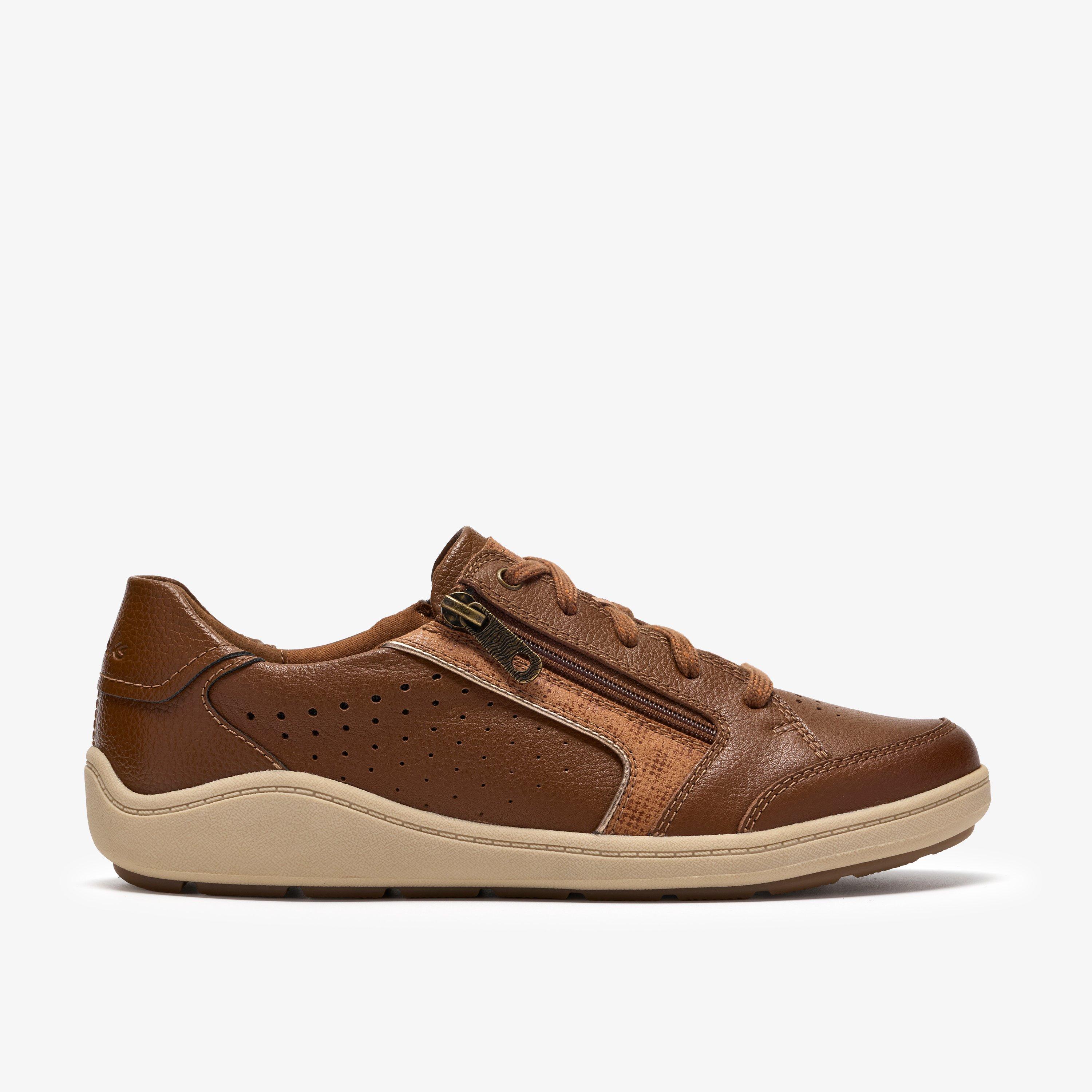 Bryianne Dazz Dark Tan Leather Trainers Lace Up, view 1 of 6