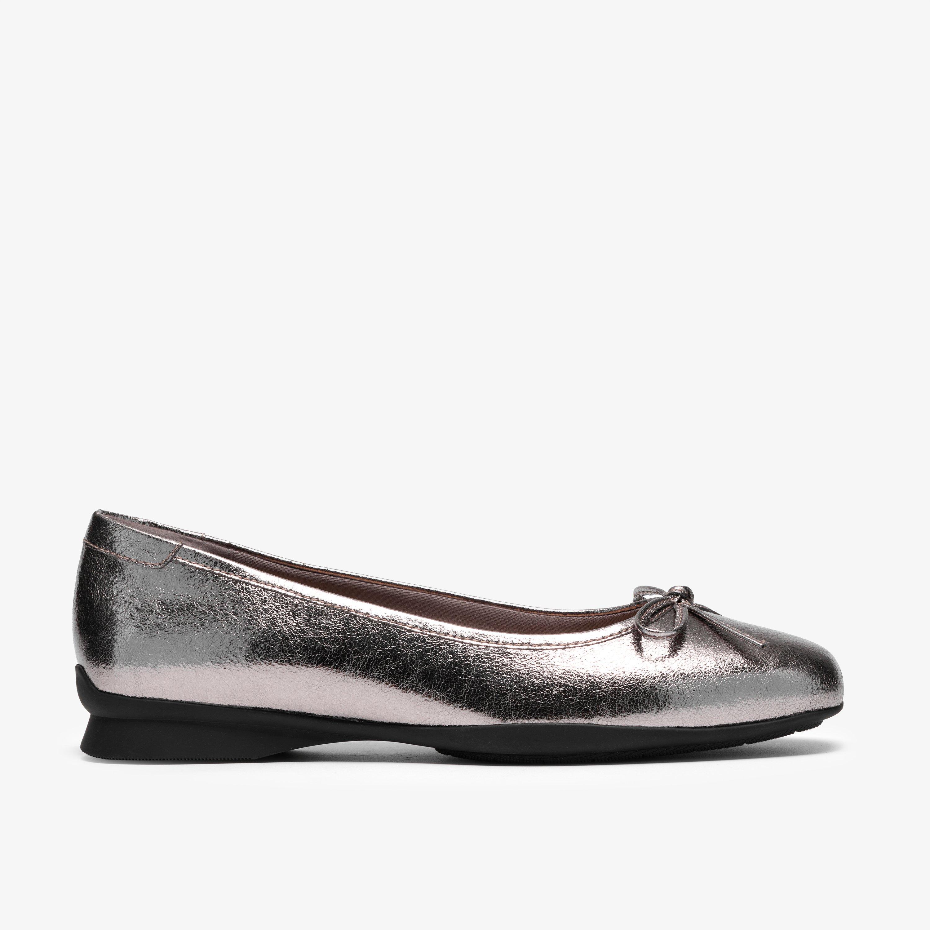 Jazmynn Bow Pewter Metallic Slip Ons Ballet Pumps, view 1 of 6
