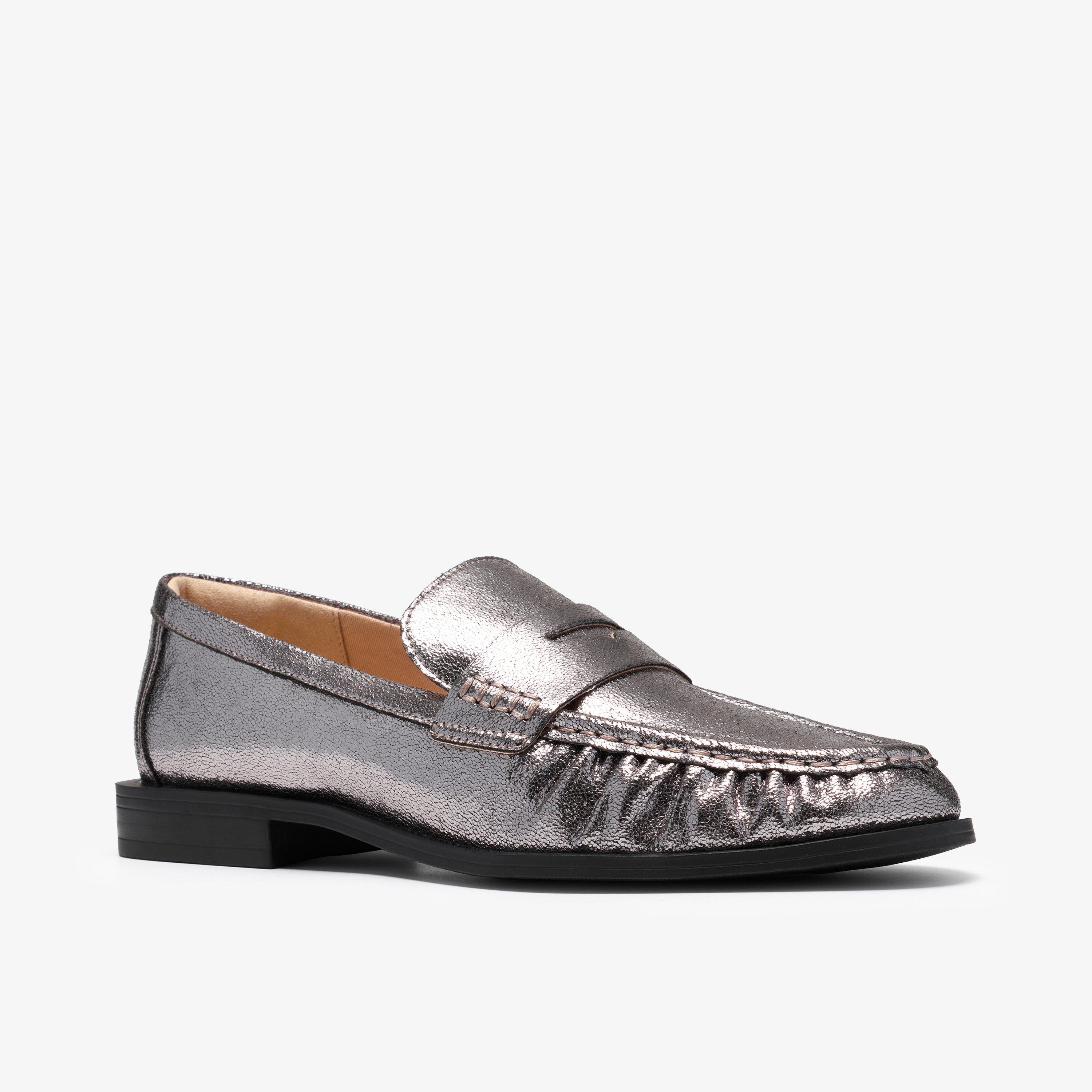 Alixea Walk Pewter Metallic Loafers Slip Ons, view 4 of 6
