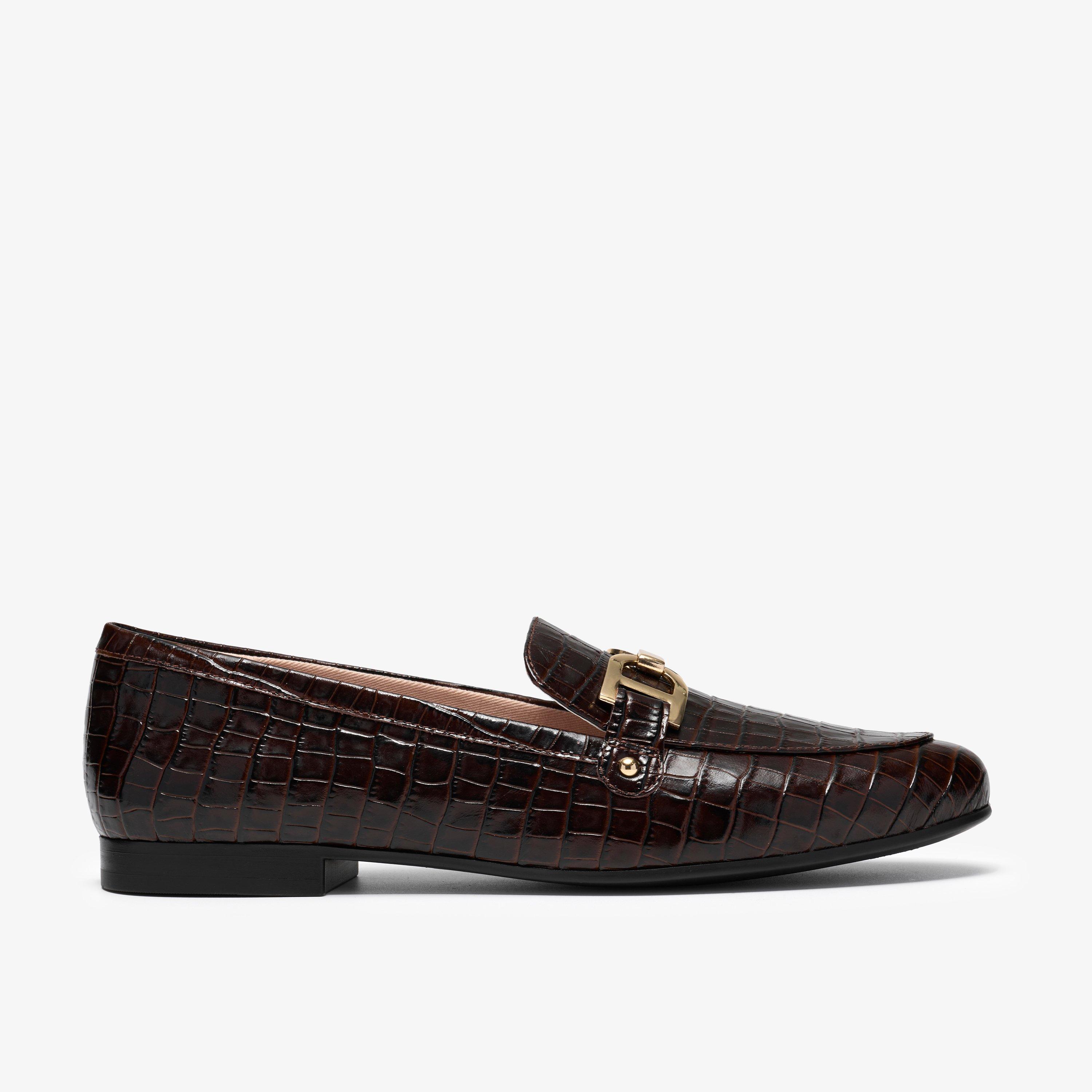 Tamna Trim Braunes Krokodil Loafer Instapschuhe, view 1 of 6
