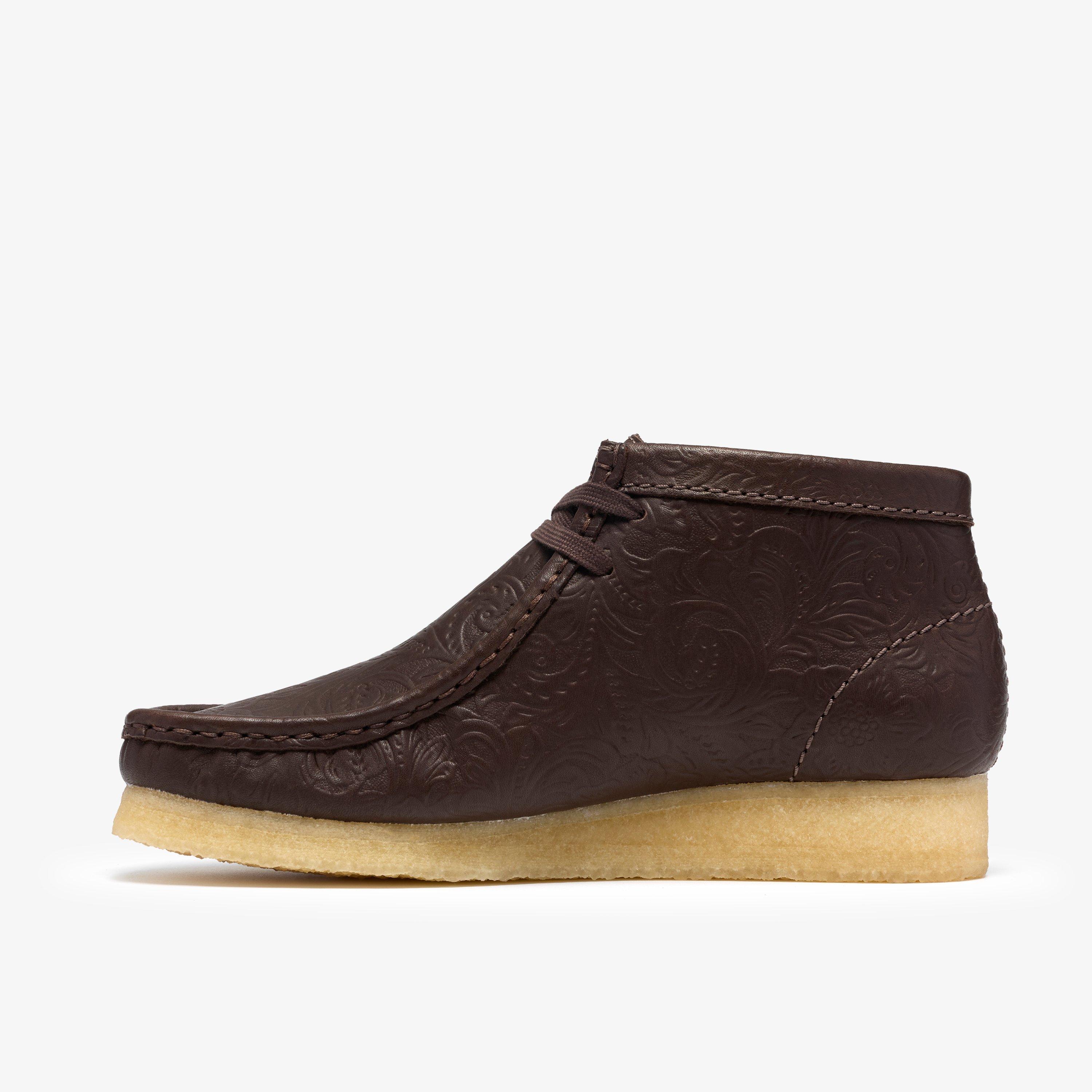 Wallabee Boot Brown Leather Embossed Wallabees Ankle Boots, view 2 of 8