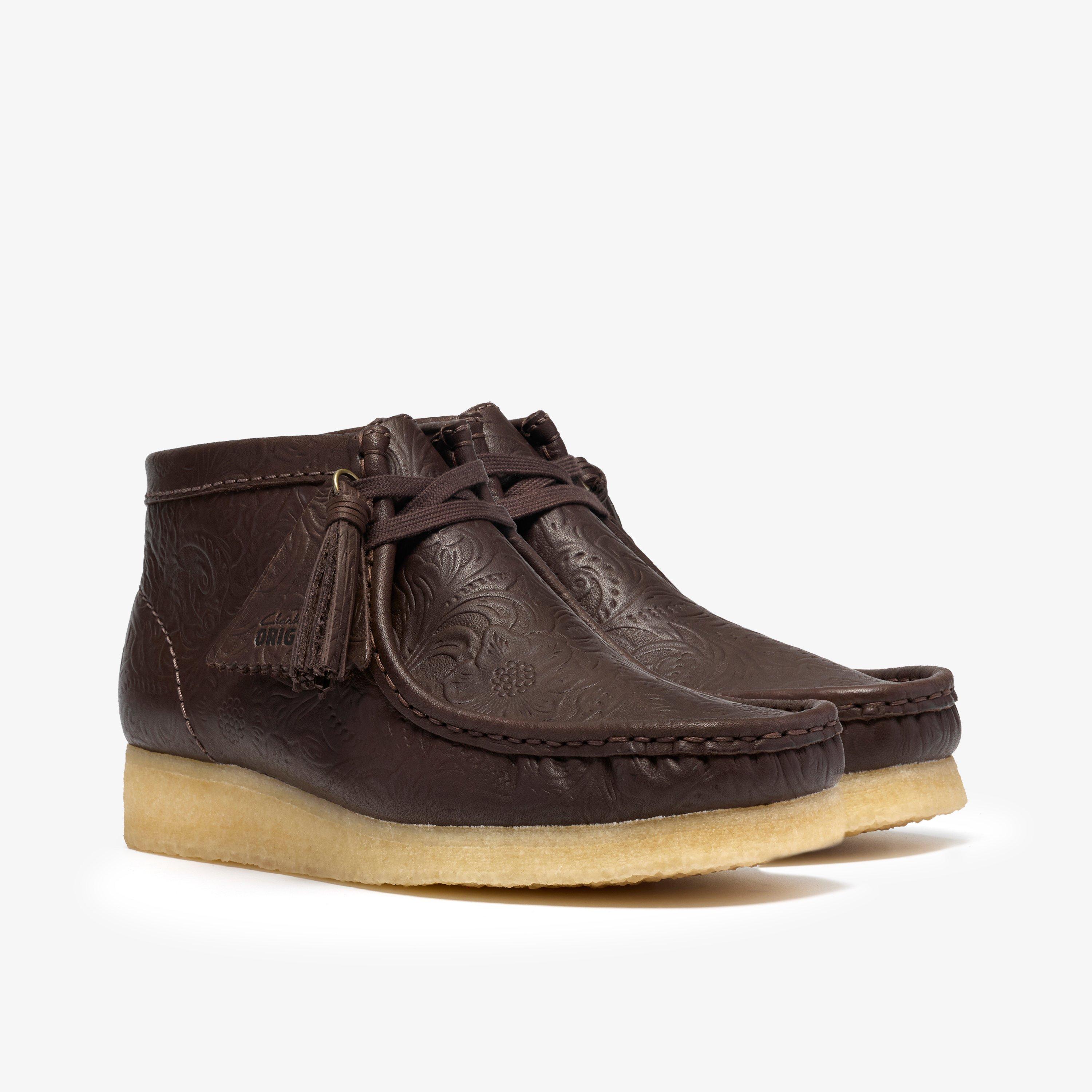 Wallabee Boot Brown Leather Embossed Wallabees Ankle Boots, view 4 of 8