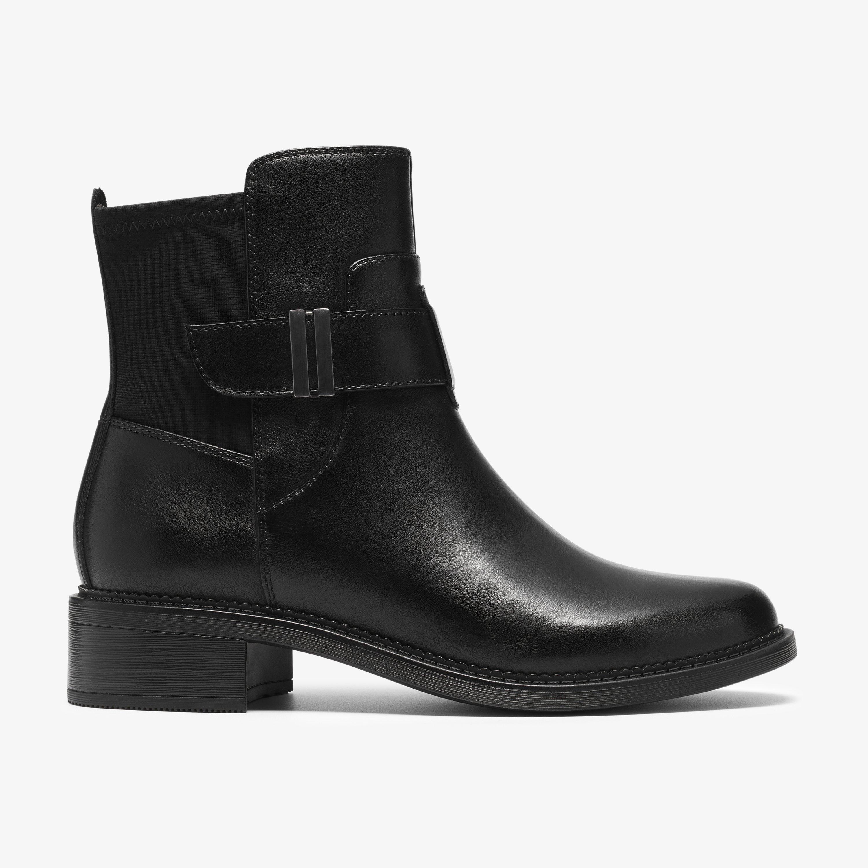Maye Beth Black Leather Ankle Boots, view 1 of 6
