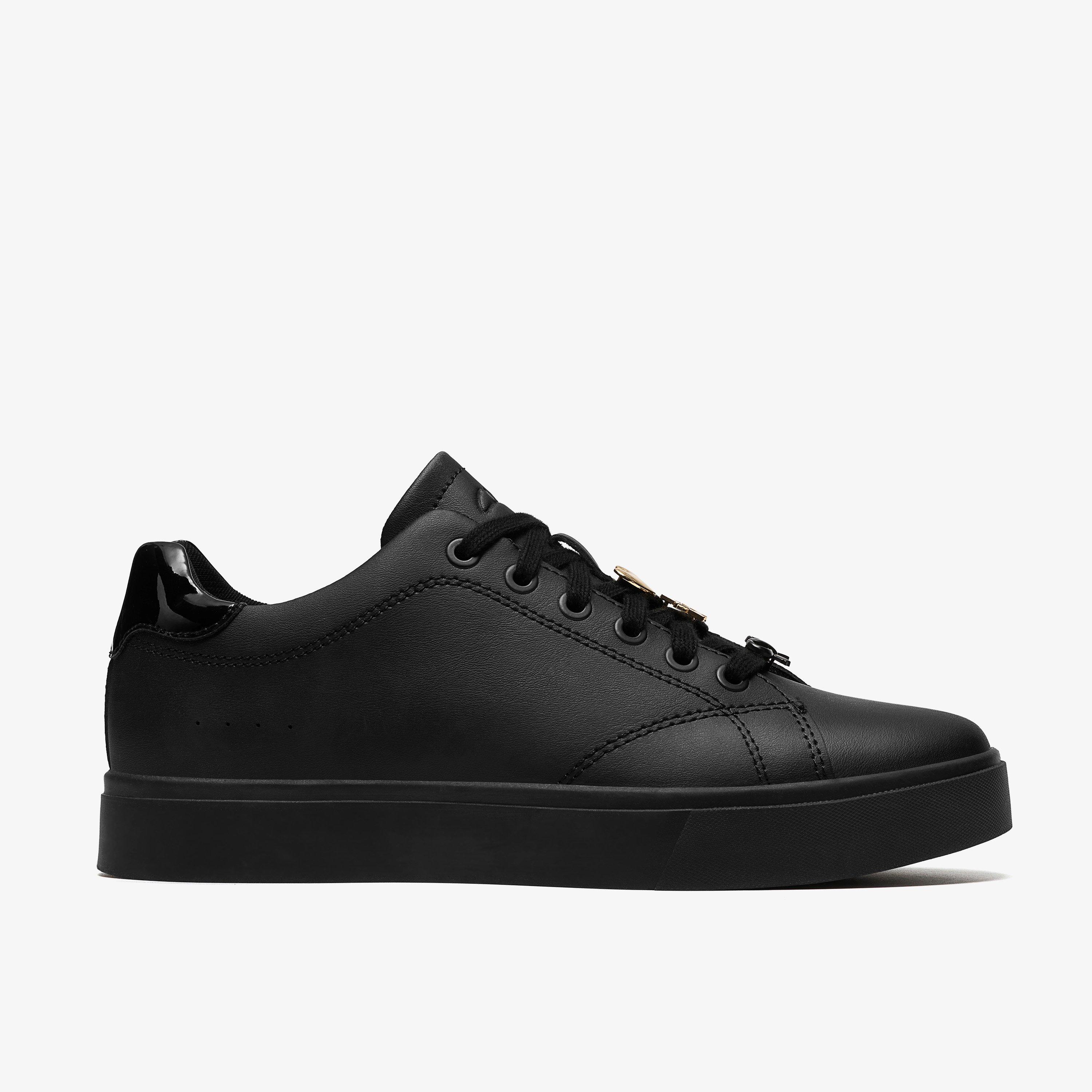 Kessia Lace Black Leather Trainers Lace Up, view 1 of 6