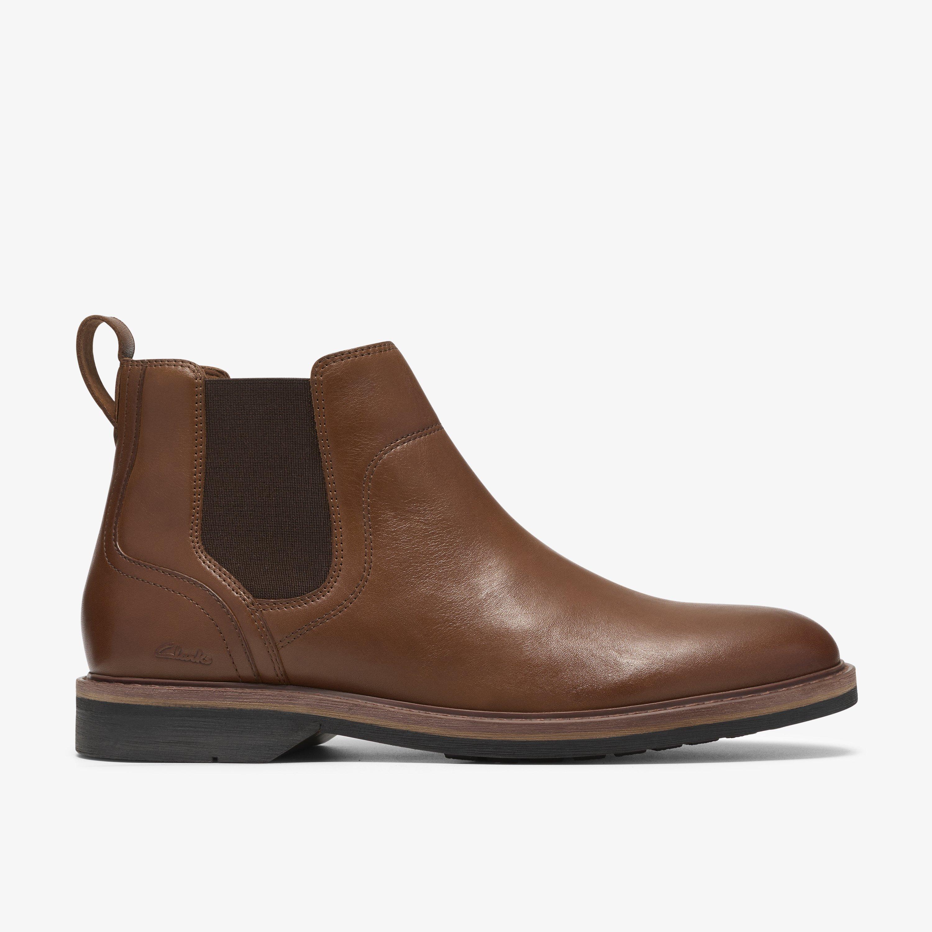 Pitney Top Dark Tan Leather Ankle Boots Chelsea Boots, view 1 of 6