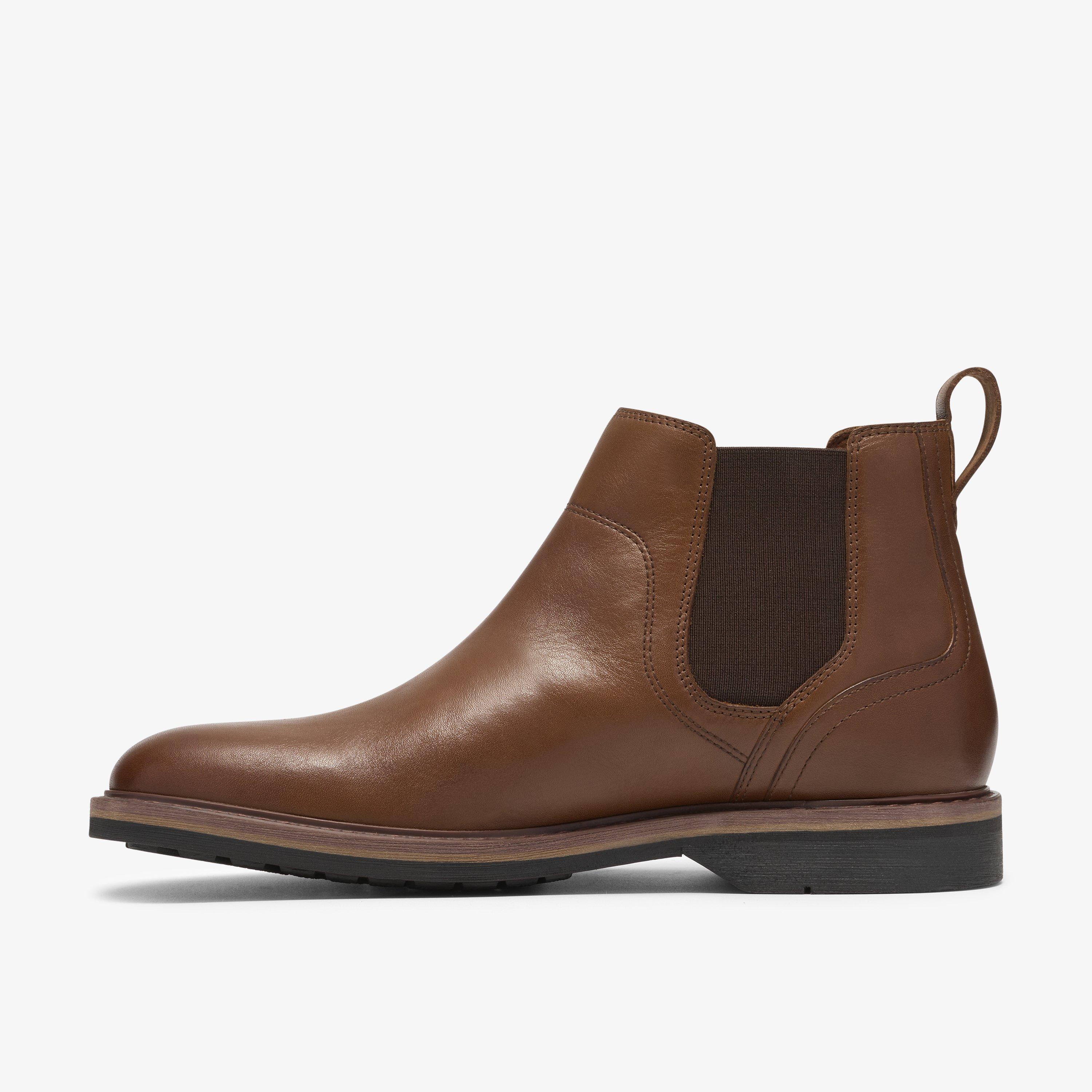 Pitney Top Dark Tan Leather Ankle Boots Chelsea Boots, view 2 of 6