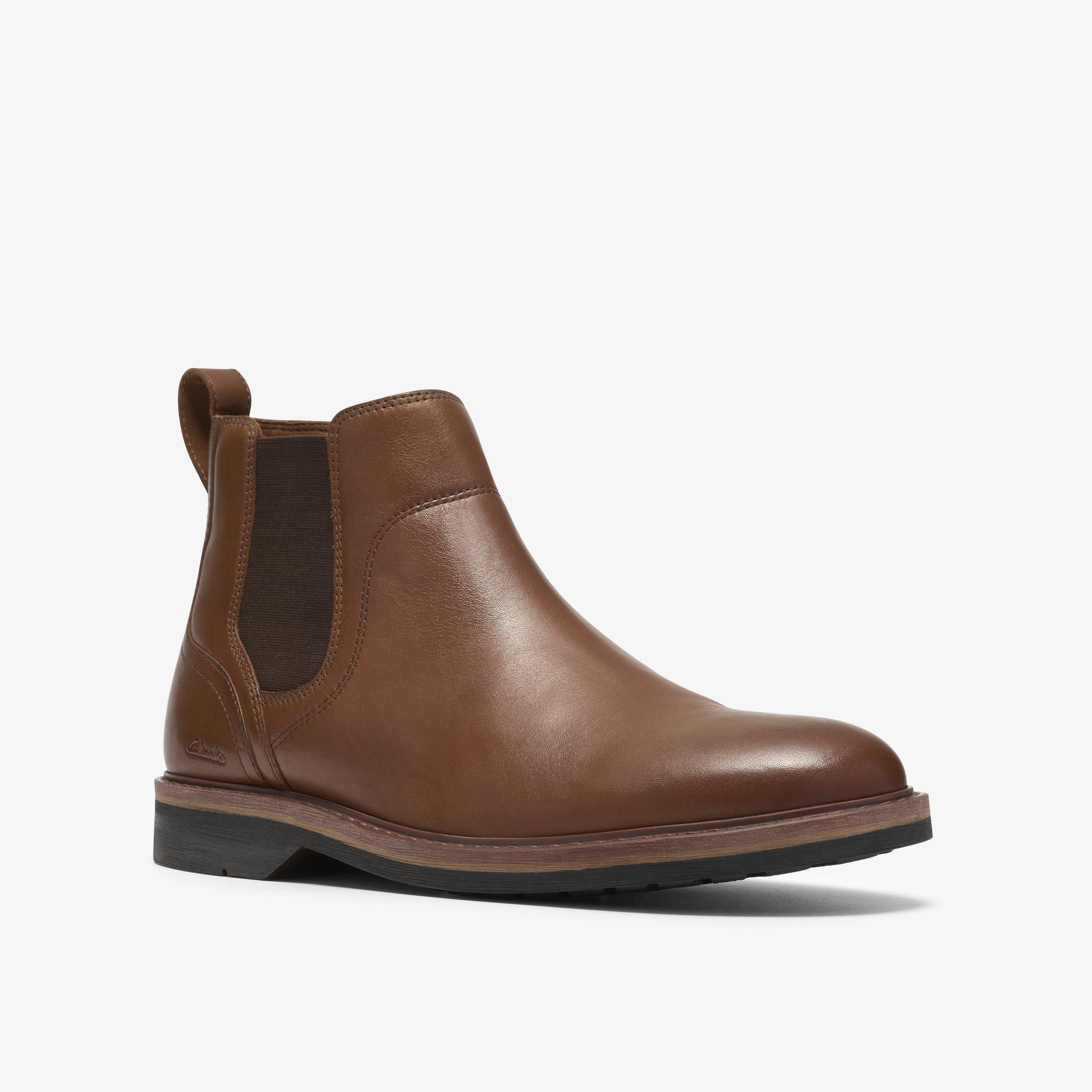 Pitney Top Dark Tan Leather Ankle Boots Chelsea Boots, view 4 of 6