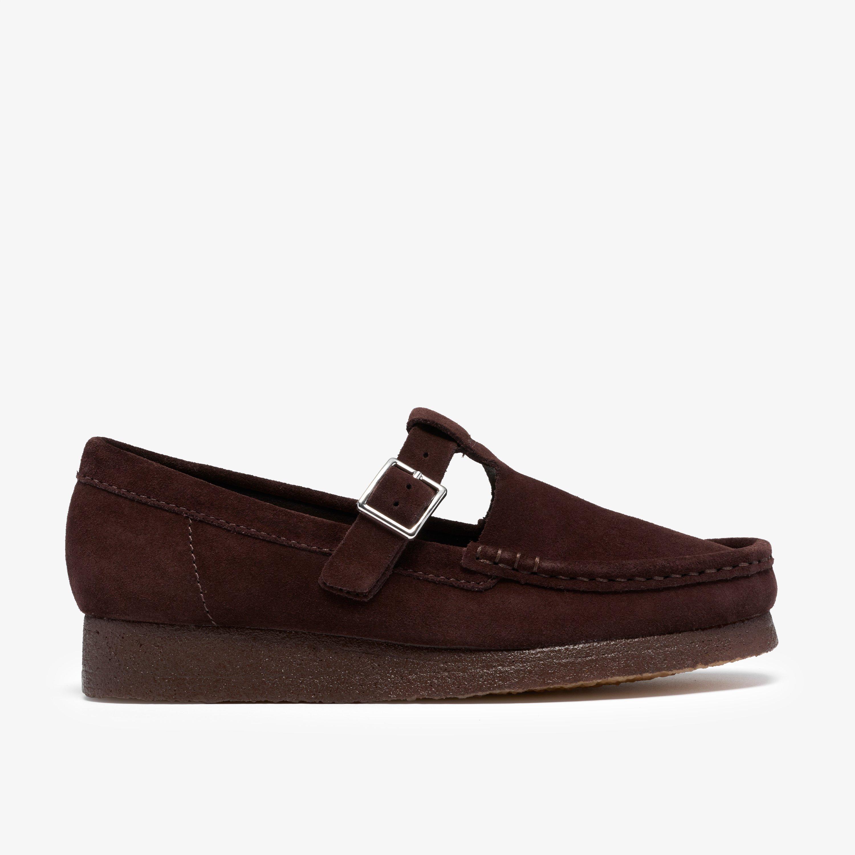 Wallabee T-Bar Chocolate Suede T Bar Shoes Wallabees Mary Janes, view 1 of 6