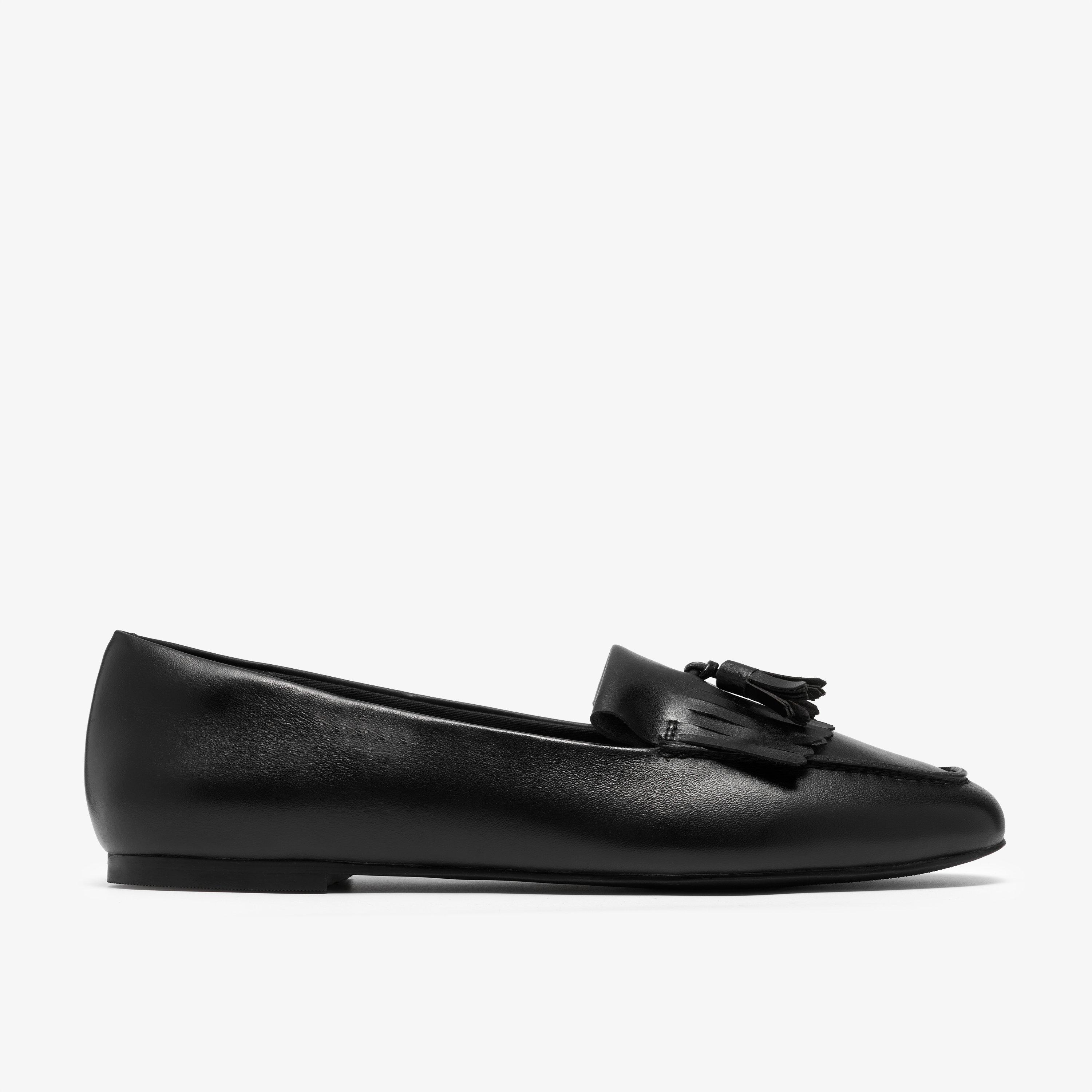 Glade Tassel Black Leather Slip Ons Ballet Pumps, view 1 of 6