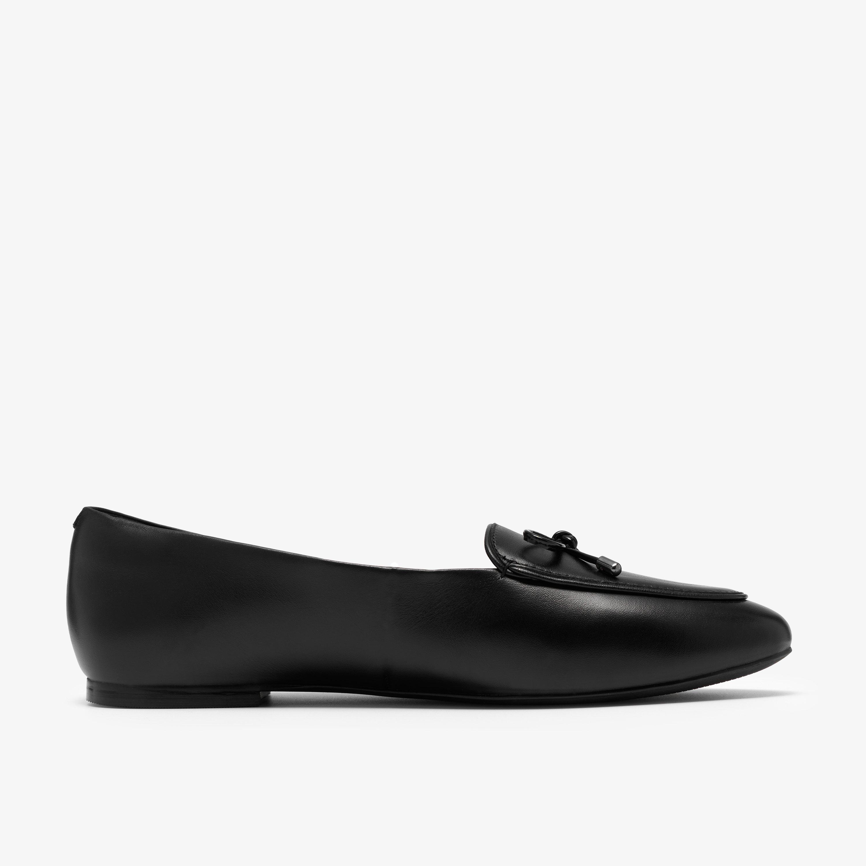 Leven Bow Black Leather Slip Ons Ballet Pumps, view 1 of 6