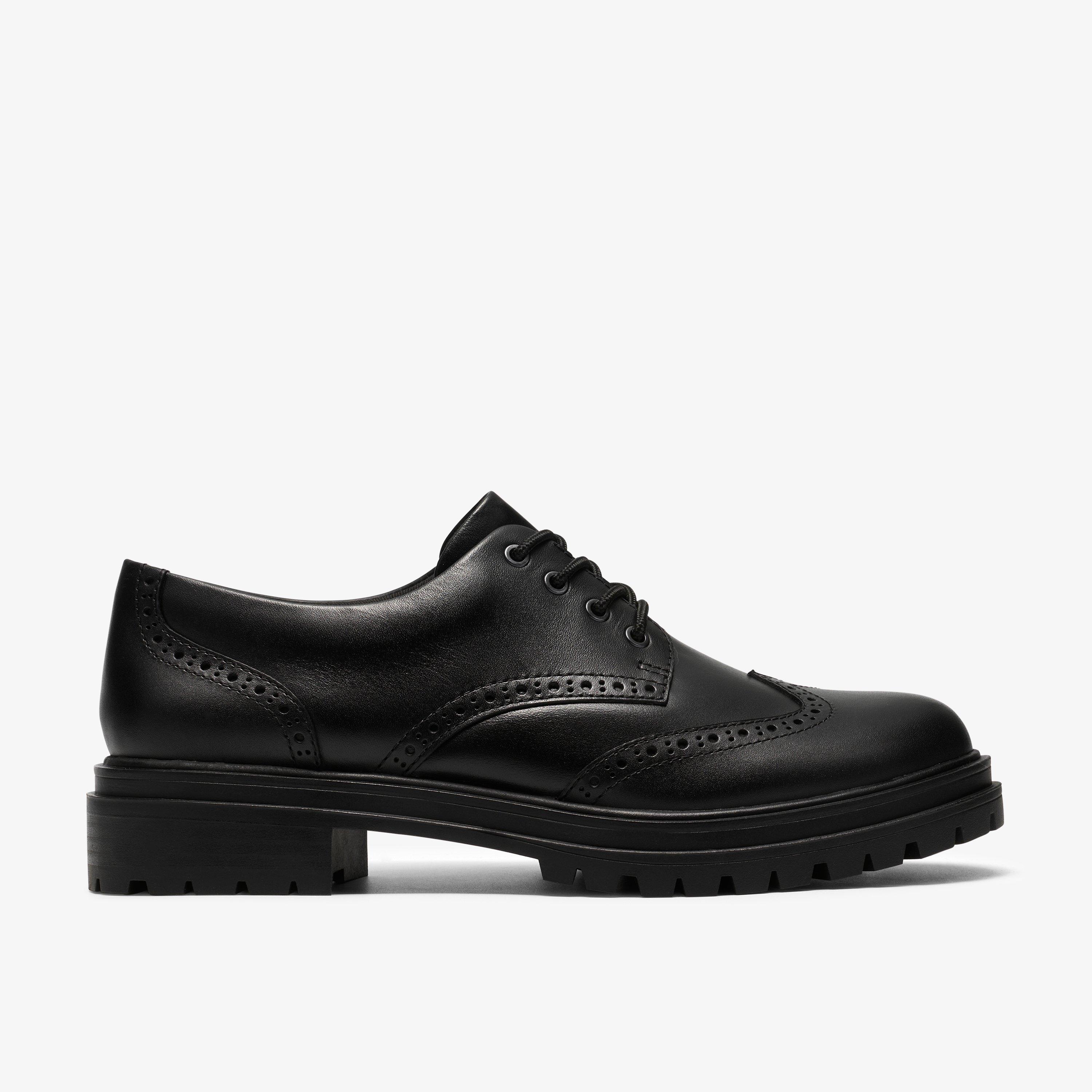 Brena Lace Black Leather Derby Shoes Lace Up, view 1 of 5