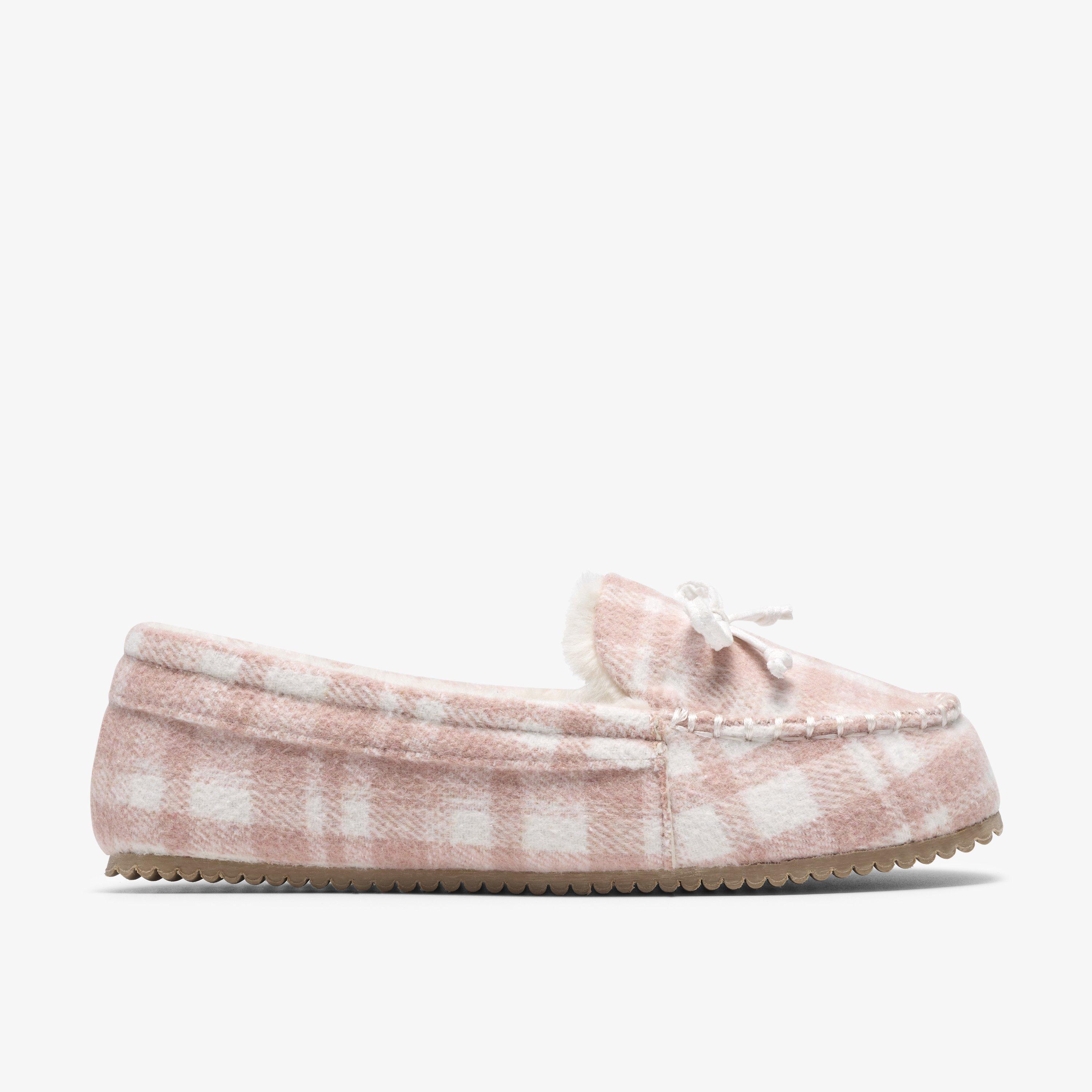 Maree Cozy Pink Check Slip Ons Slippers, view 1 of 6