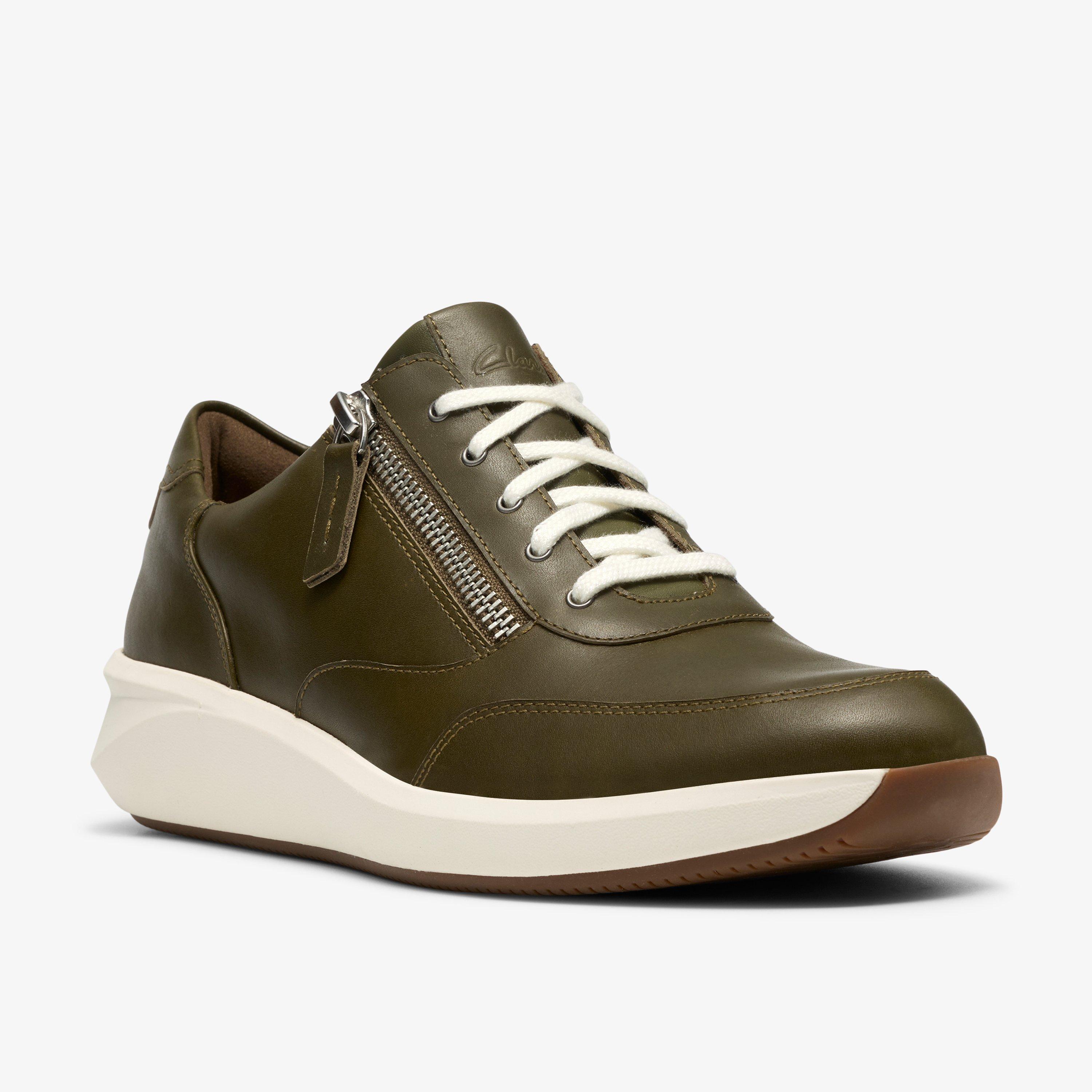 Un Rio Zip Olive Leather Trainers, view 4 of 6