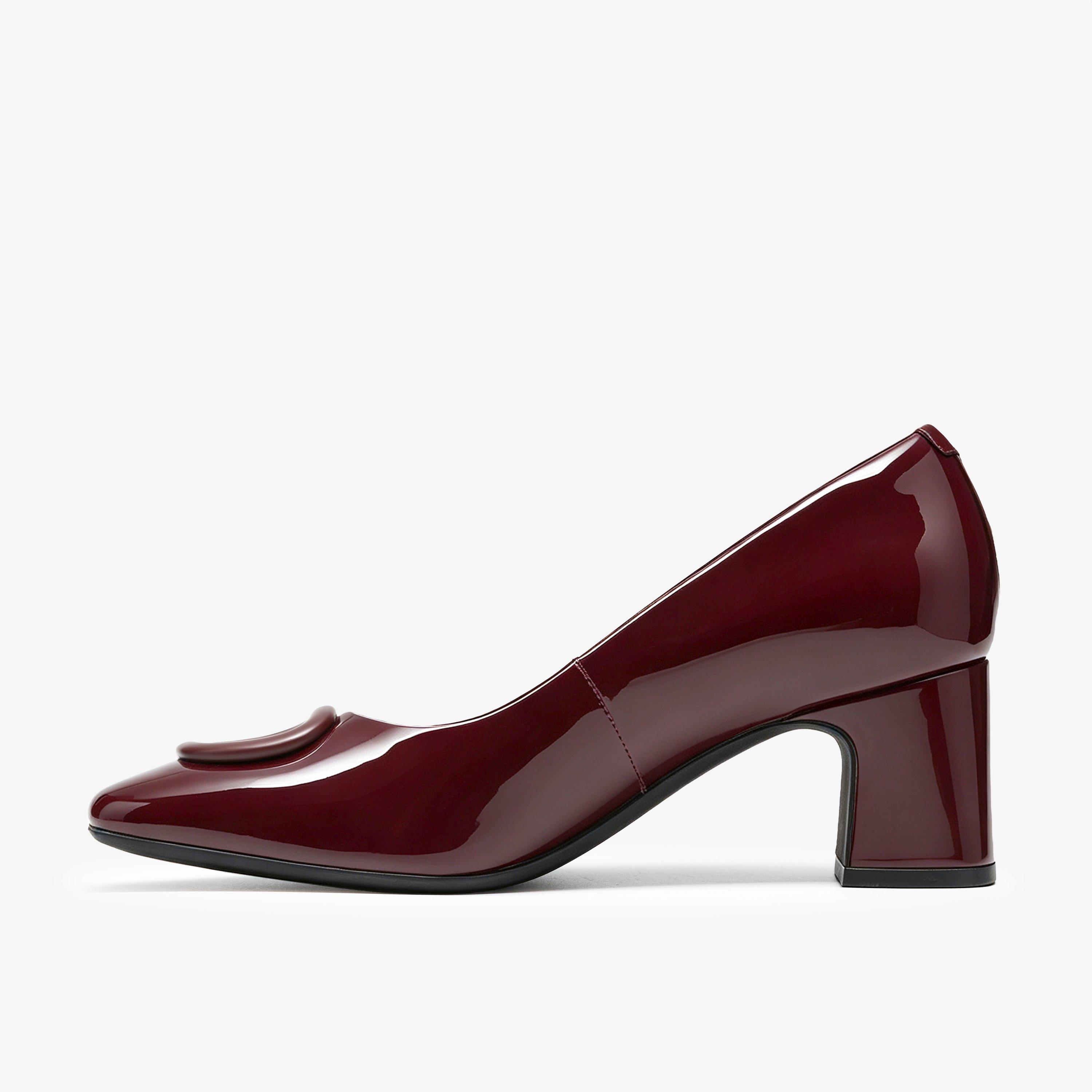 Fernie Lane Burgundy Patent Court Shoes Slip Ons Heels, view 2 of 6