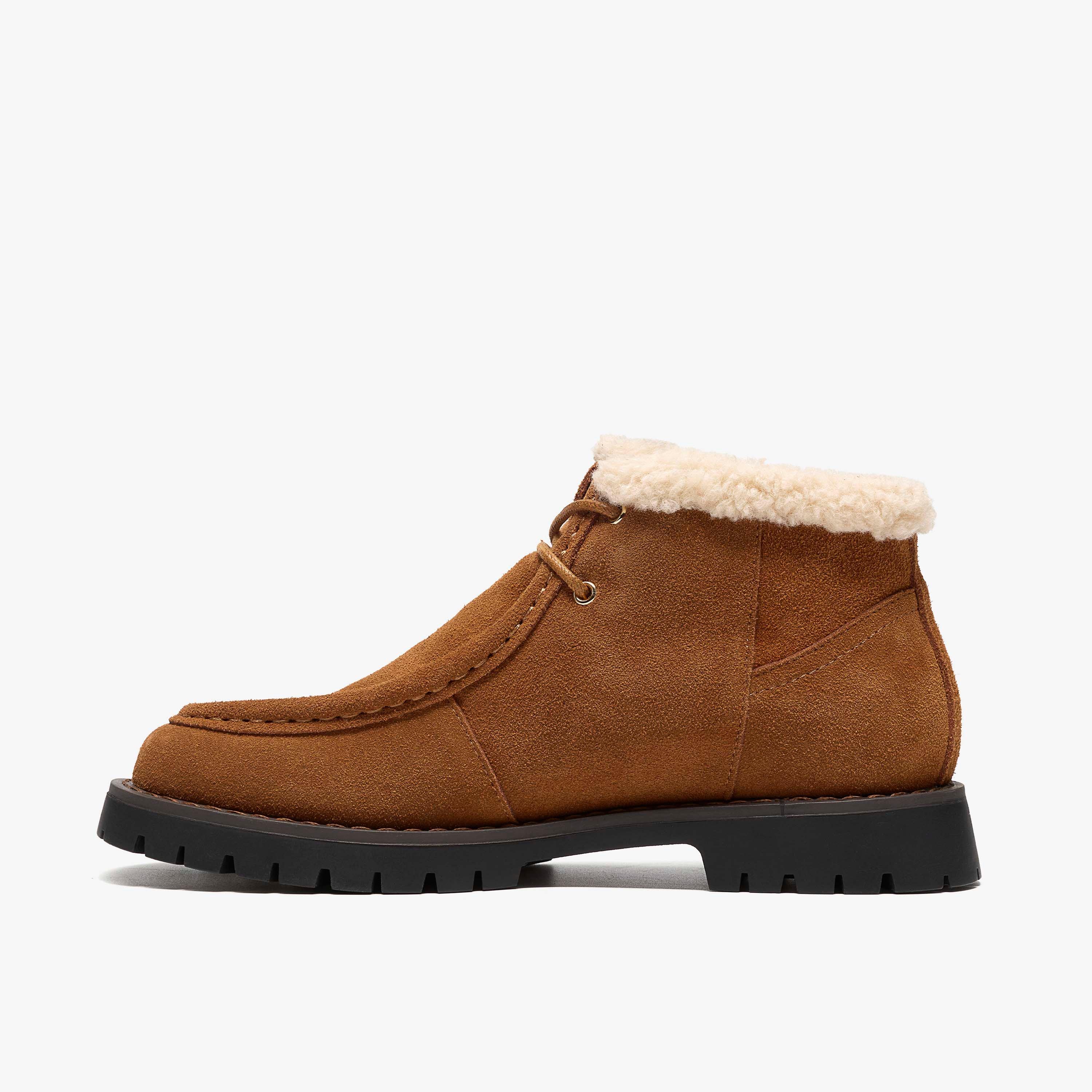 Velmere Bee Tan Warmlined Suede Ankle Boots Lace Up, view 2 of 6