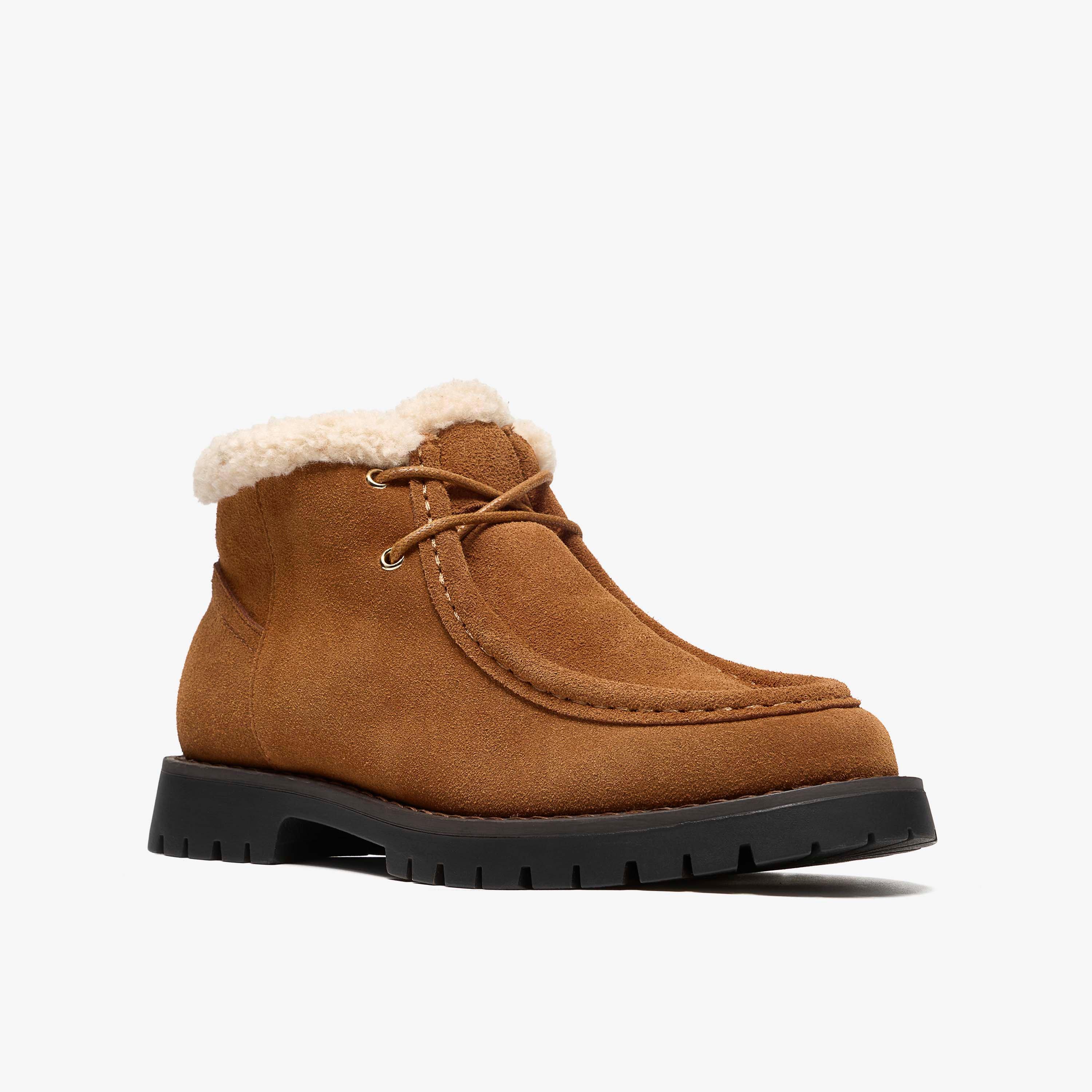 Velmere Bee Tan Warmlined Suede Ankle Boots Lace Up, view 4 of 6