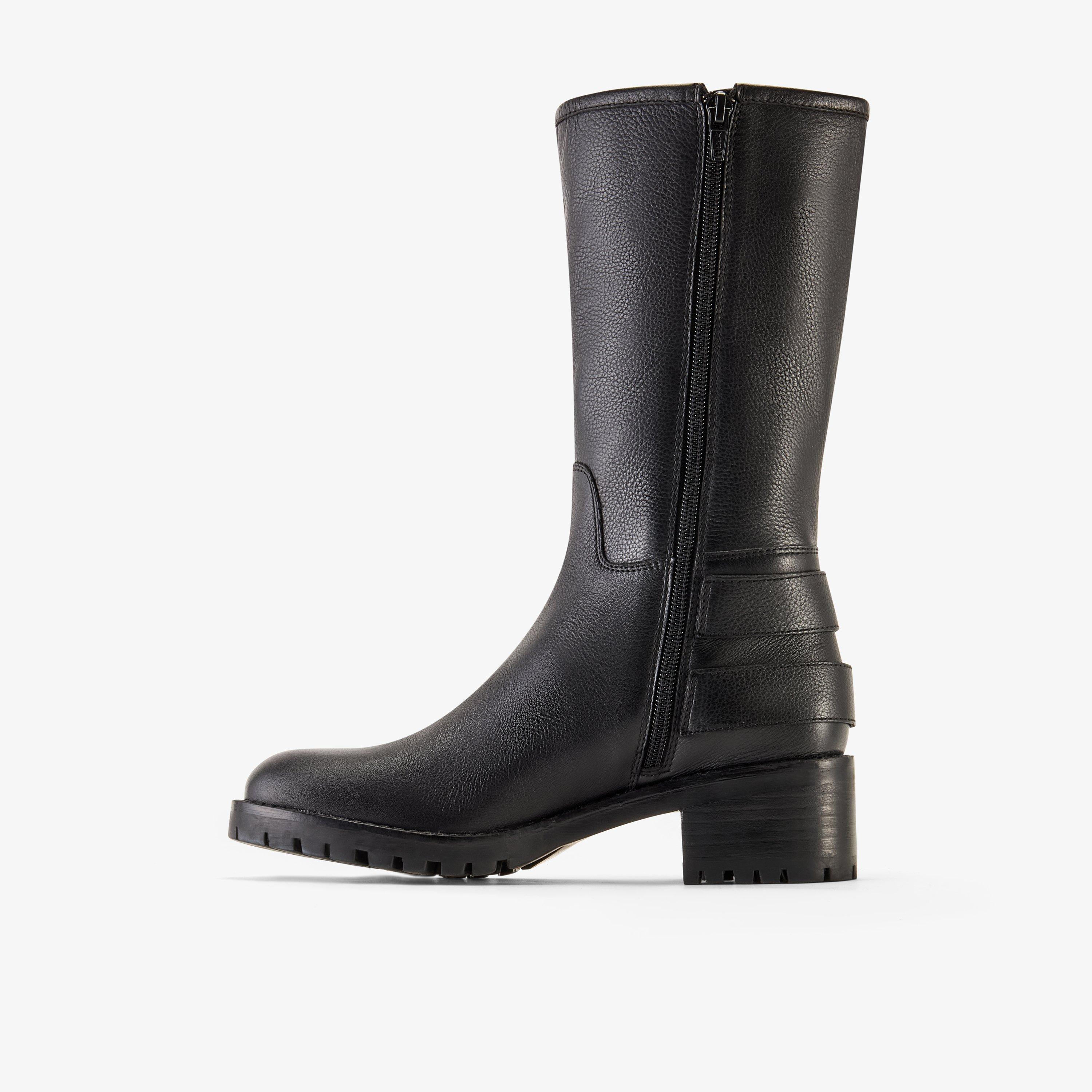 Balerno Mid Black Leather Mid Calf Boots, view 2 of 6