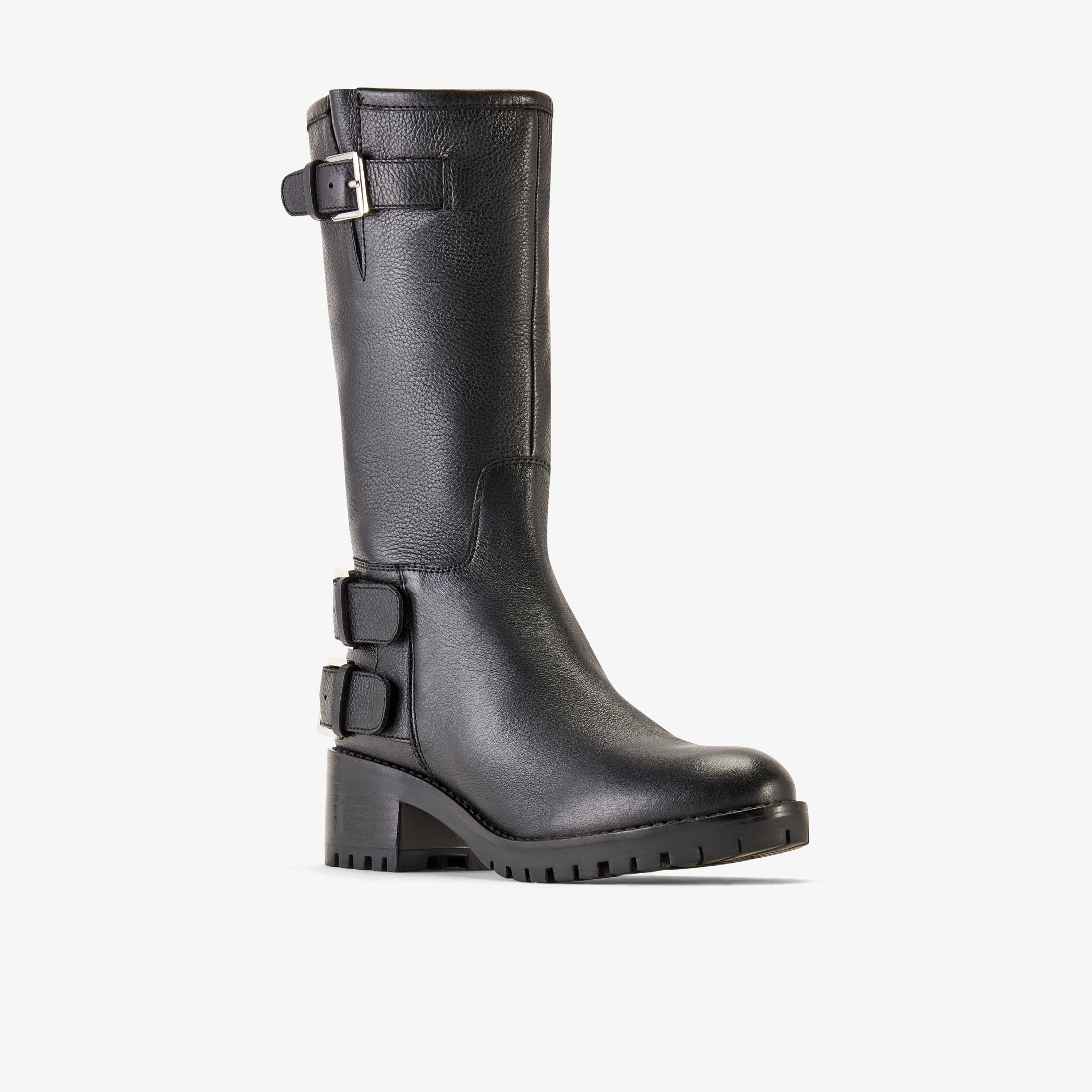 Balerno Mid Black Leather Mid Calf Boots, view 4 of 6