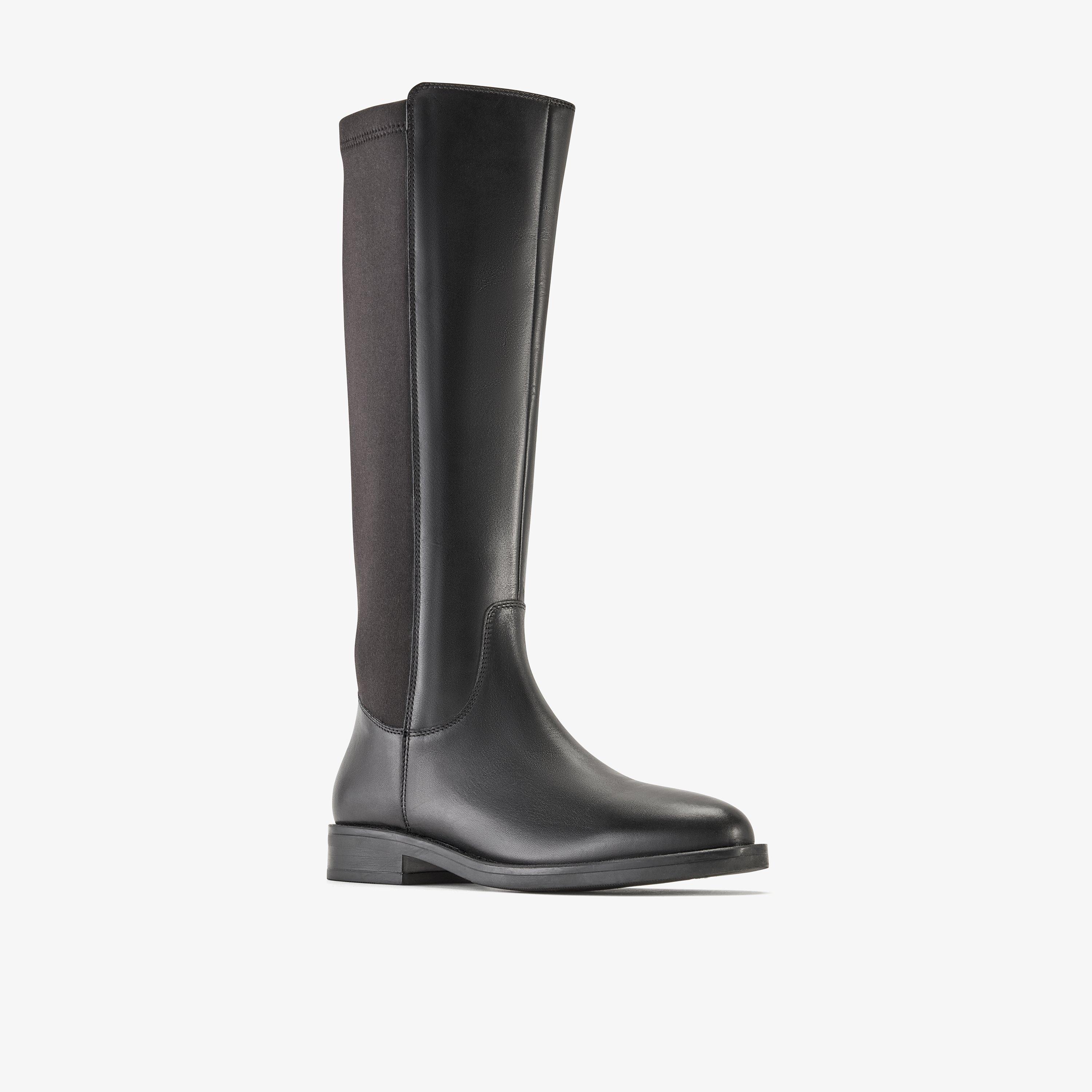 Caddy Stretch Black Leather Knee High Boots, view 4 of 6
