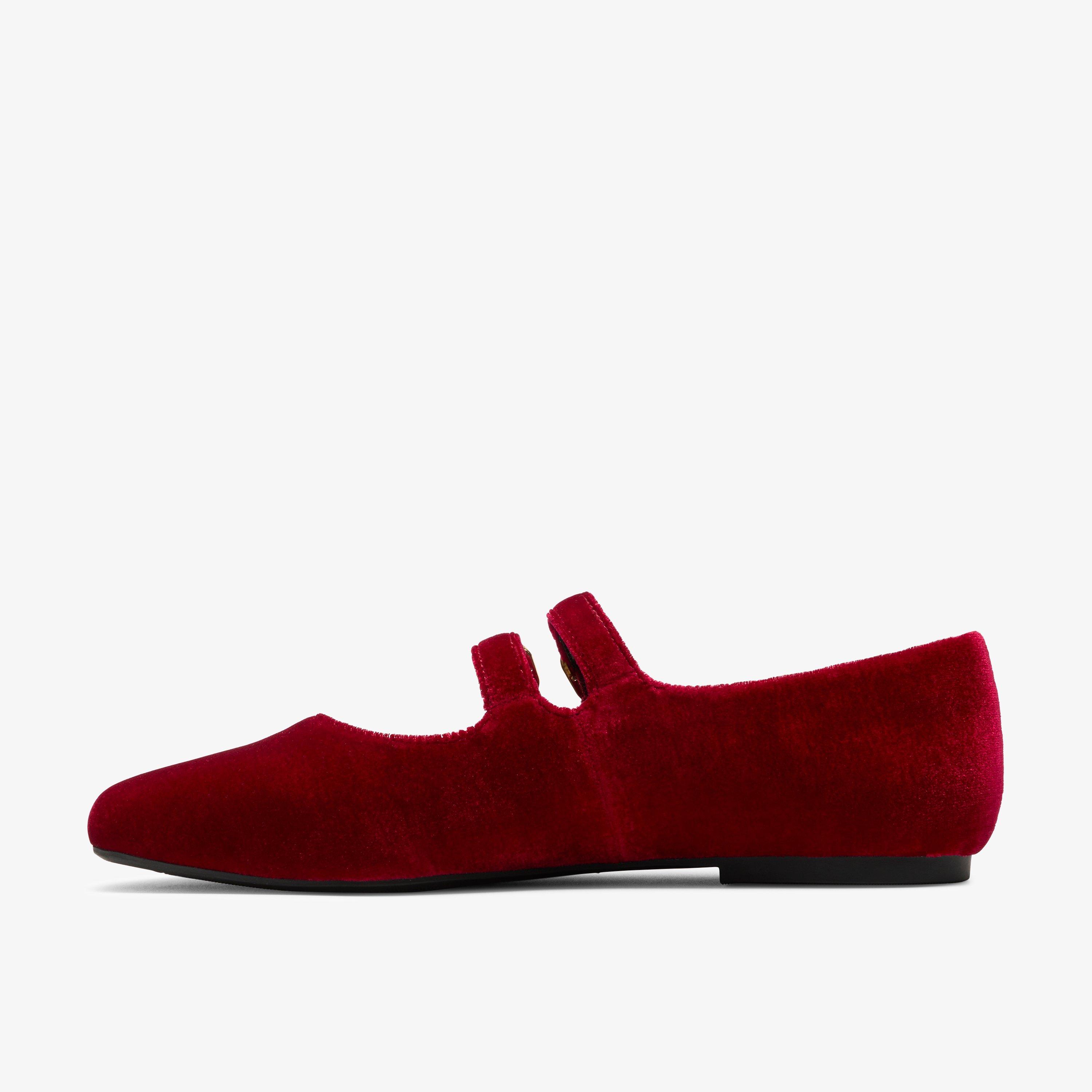 Kicho Strap Red Velvet Mary Jane Ballet Pumps, view 2 of 6