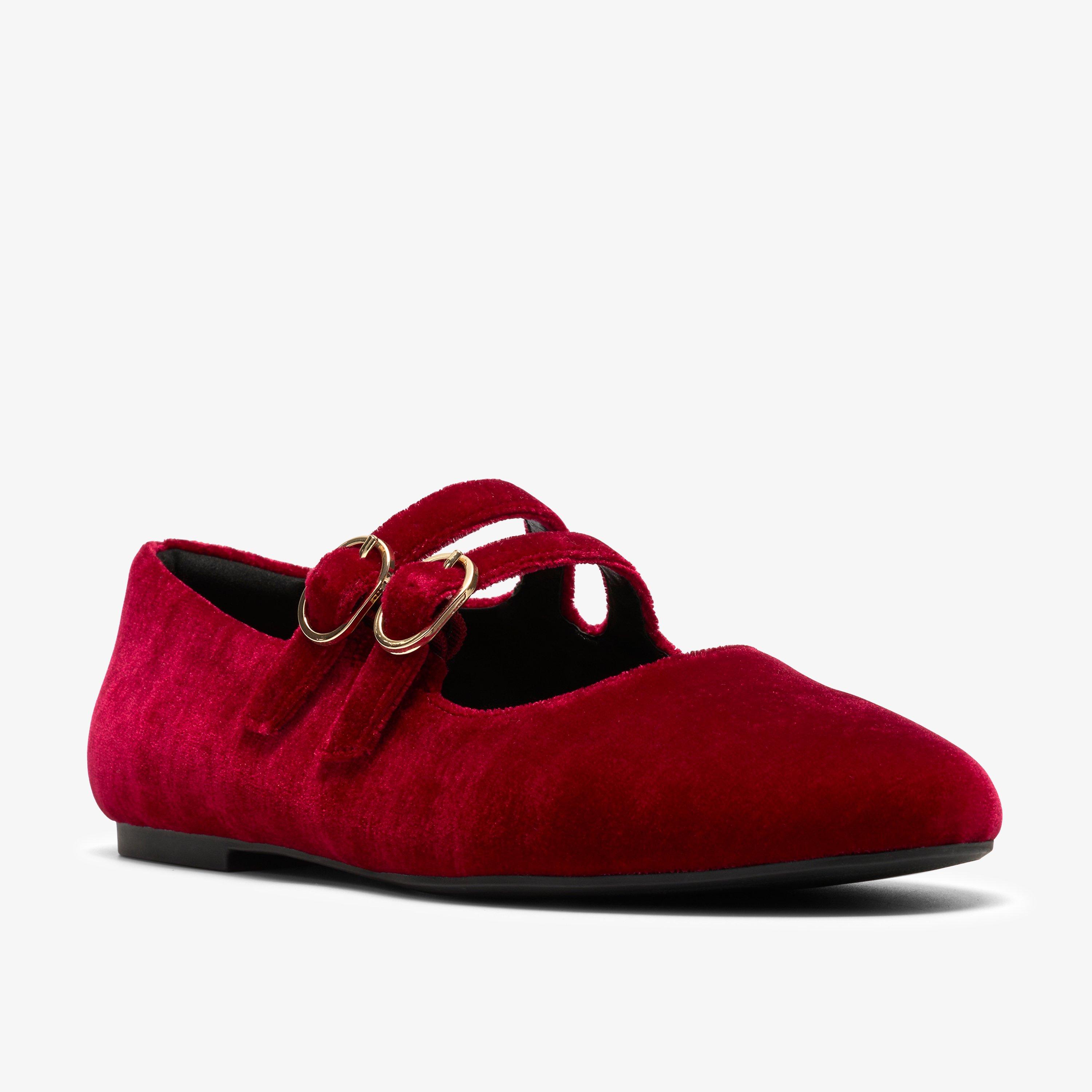 Kicho Strap Red Velvet Mary Jane Ballet Pumps, view 4 of 6