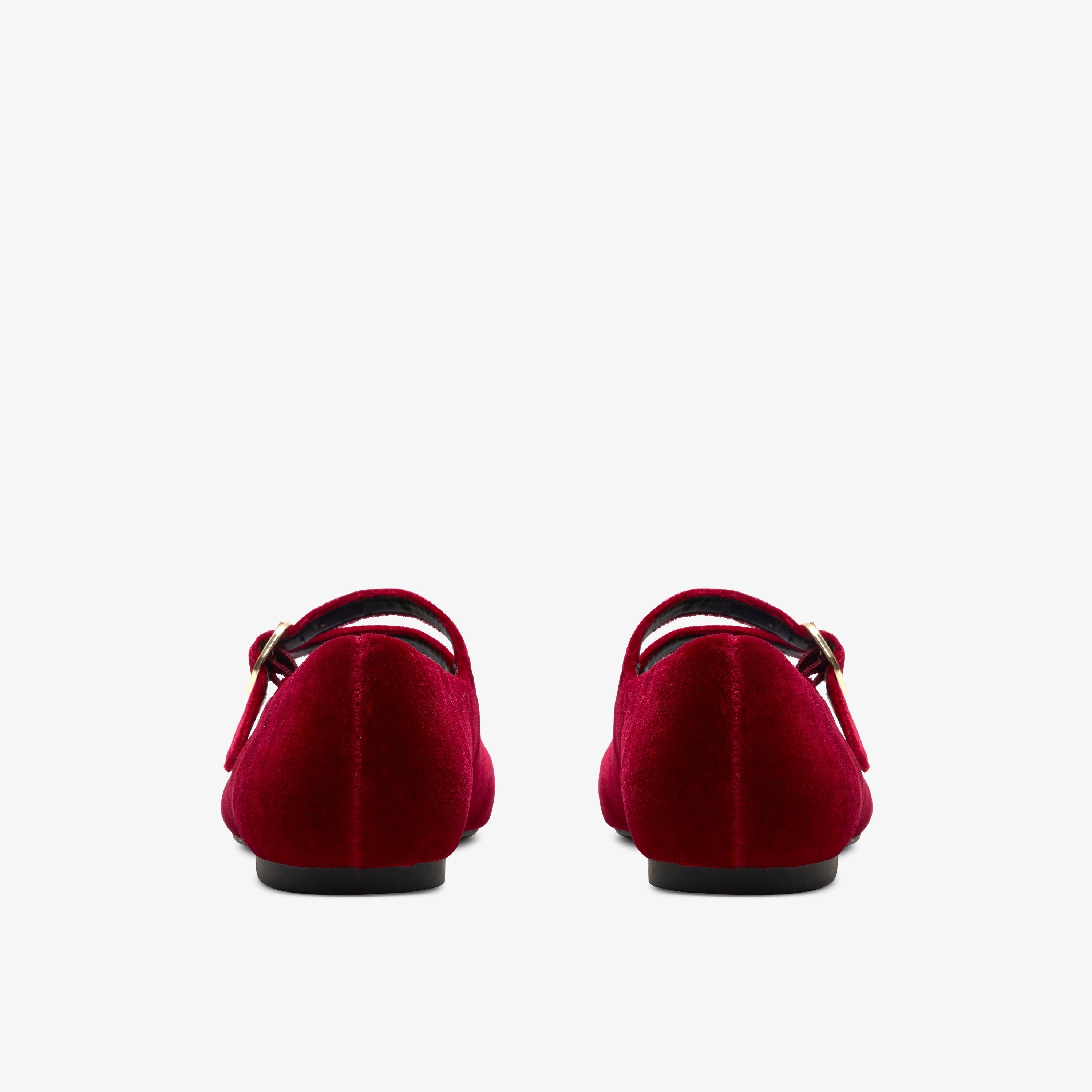 Kicho Strap Red Velvet Mary Jane Ballet Pumps, view 5 of 6
