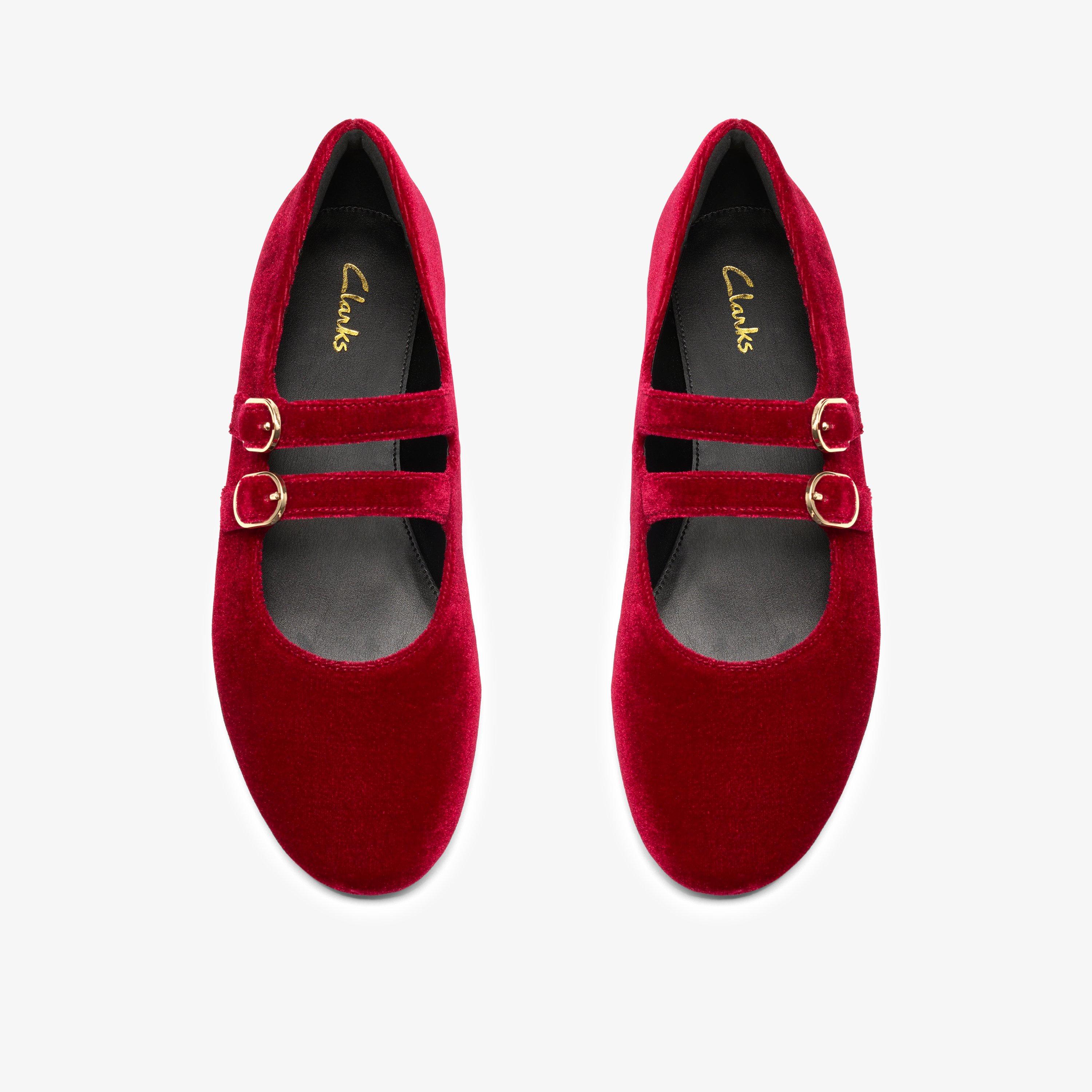 Kicho Strap Red Velvet Mary Jane Ballet Pumps, view 6 of 6