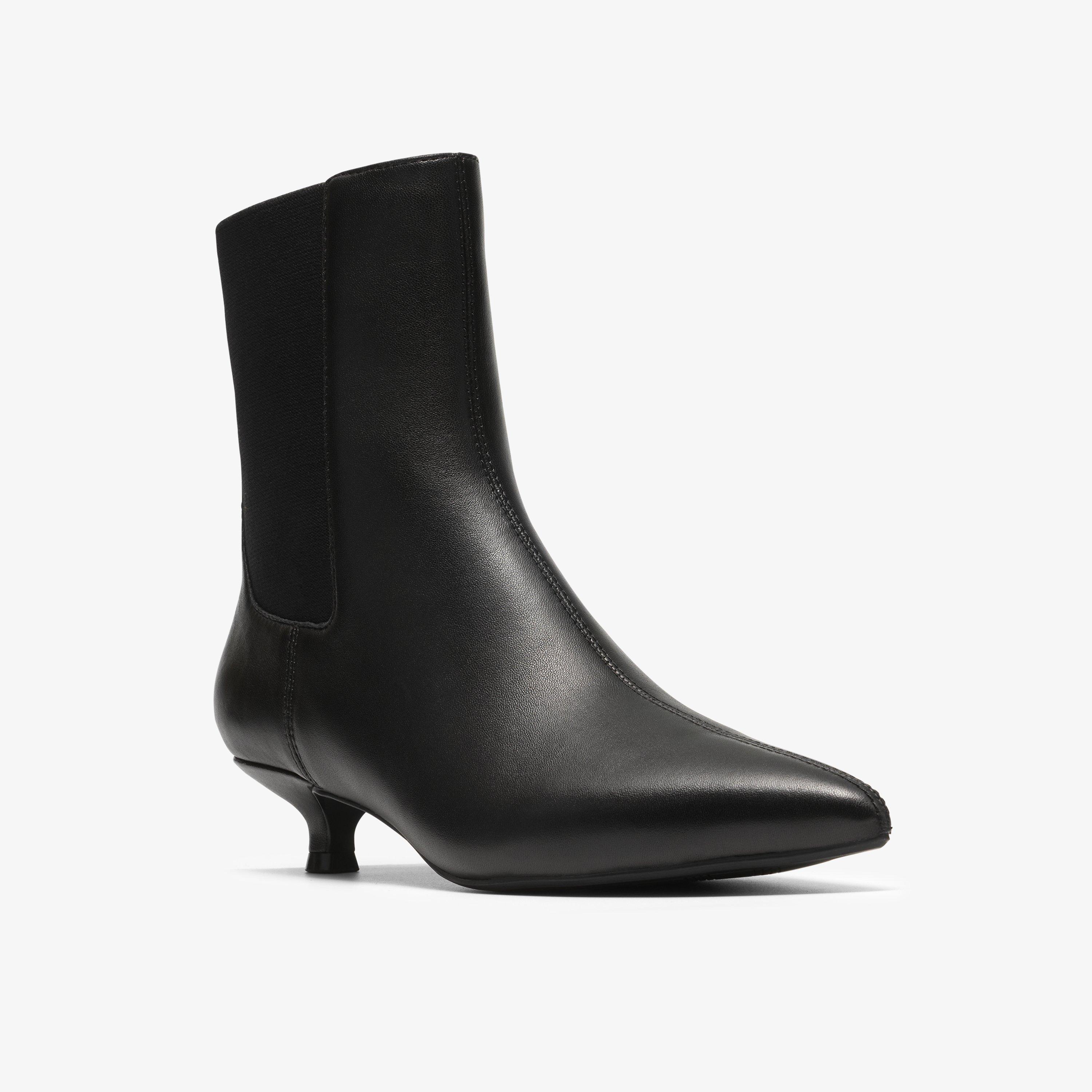 Pisa Top Black Leather Mid Calf Boots, view 4 of 6