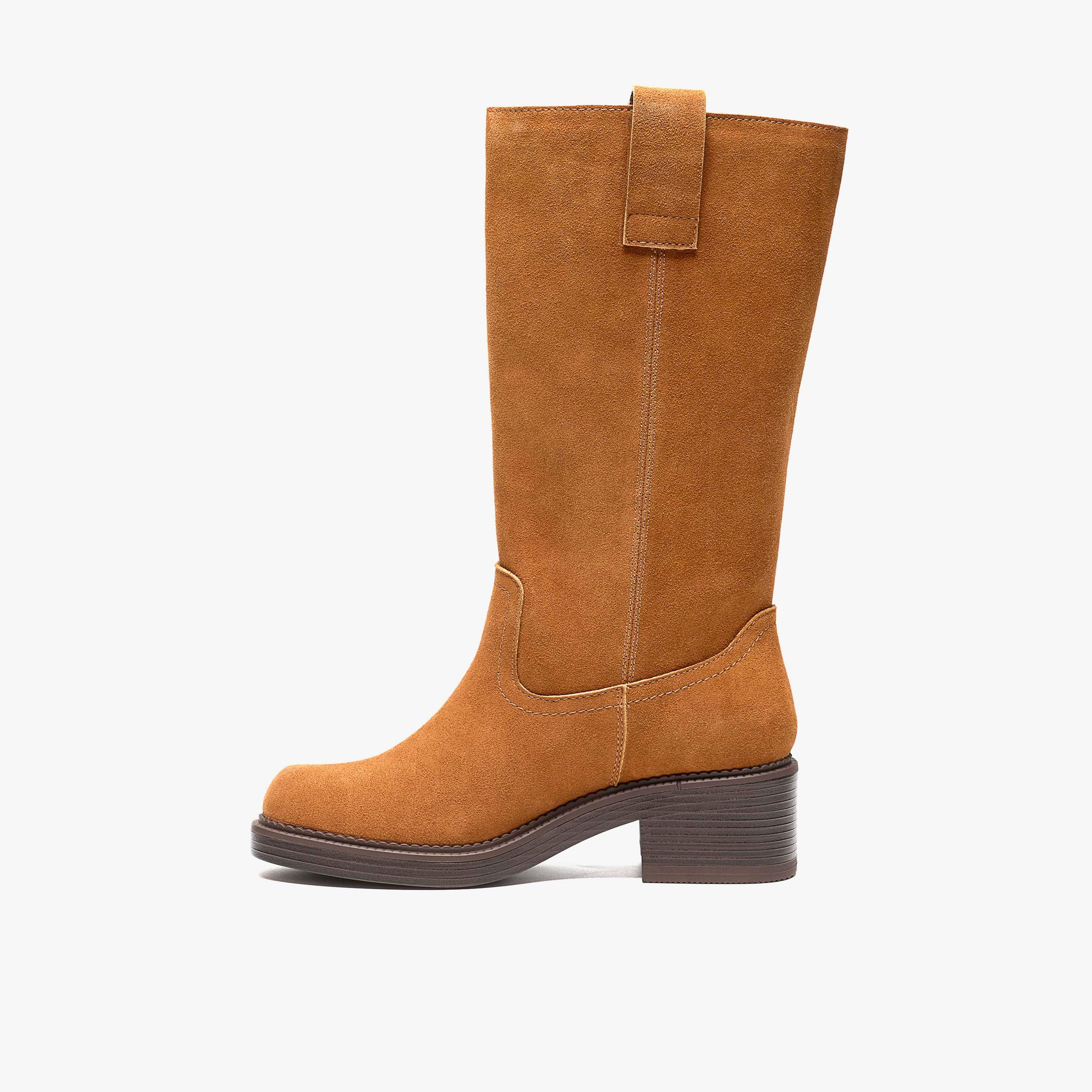 Delfini Ranch Tan Suede Mid Calf Boots, view 2 of 6