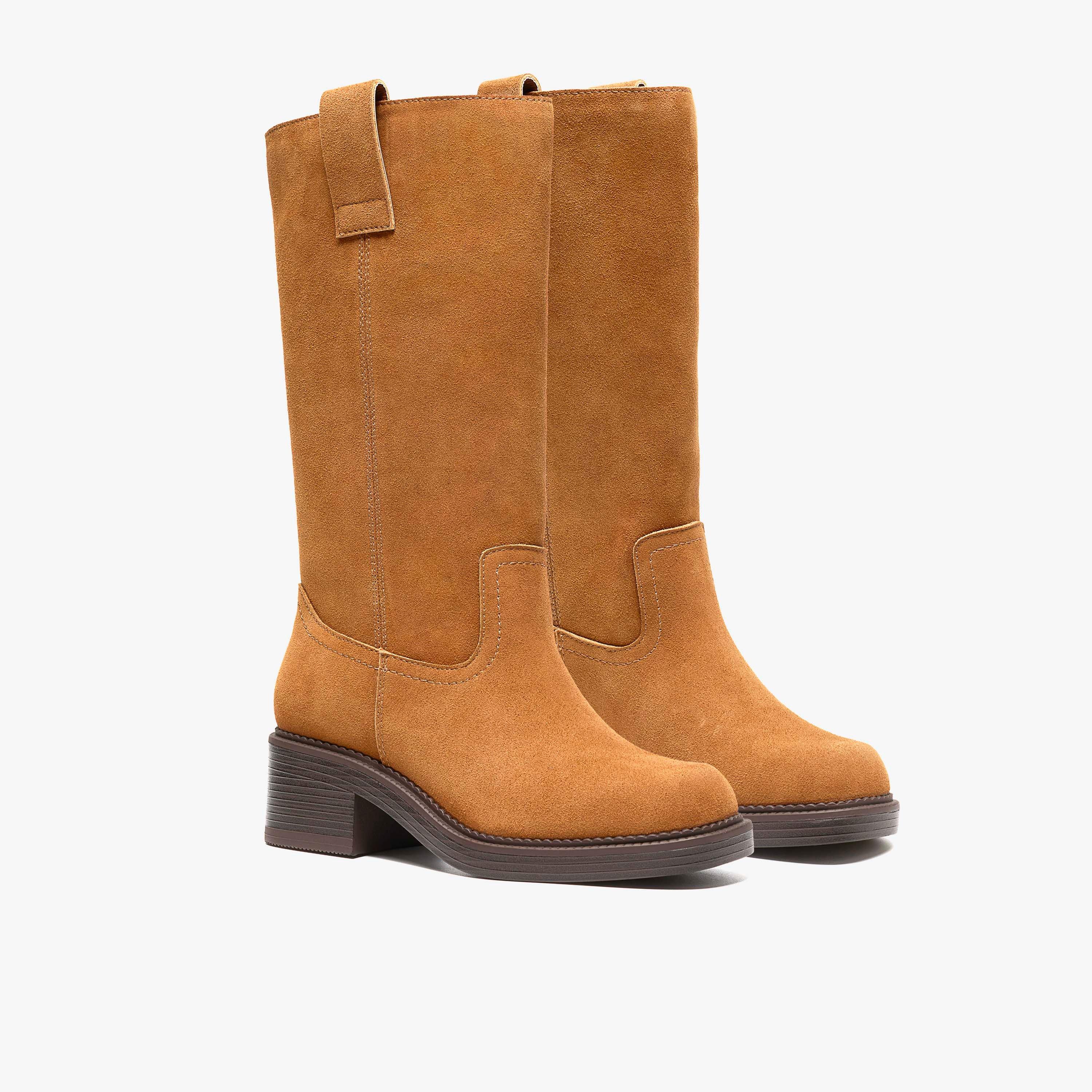 Delfini Ranch Tan Suede Mid Calf Boots, view 4 of 6