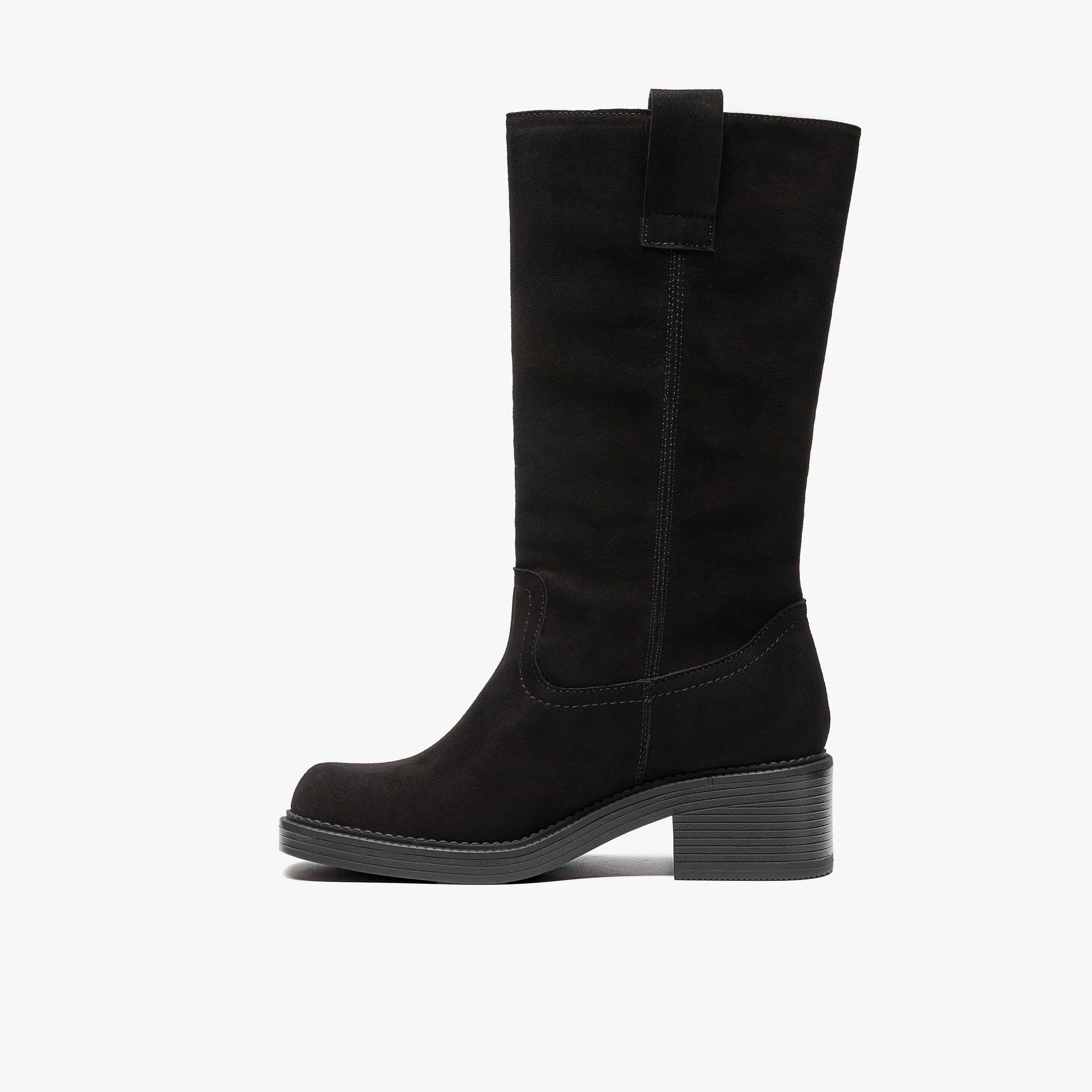 Delfini Ranch Black Suede Mid Calf Boots, view 2 of 6