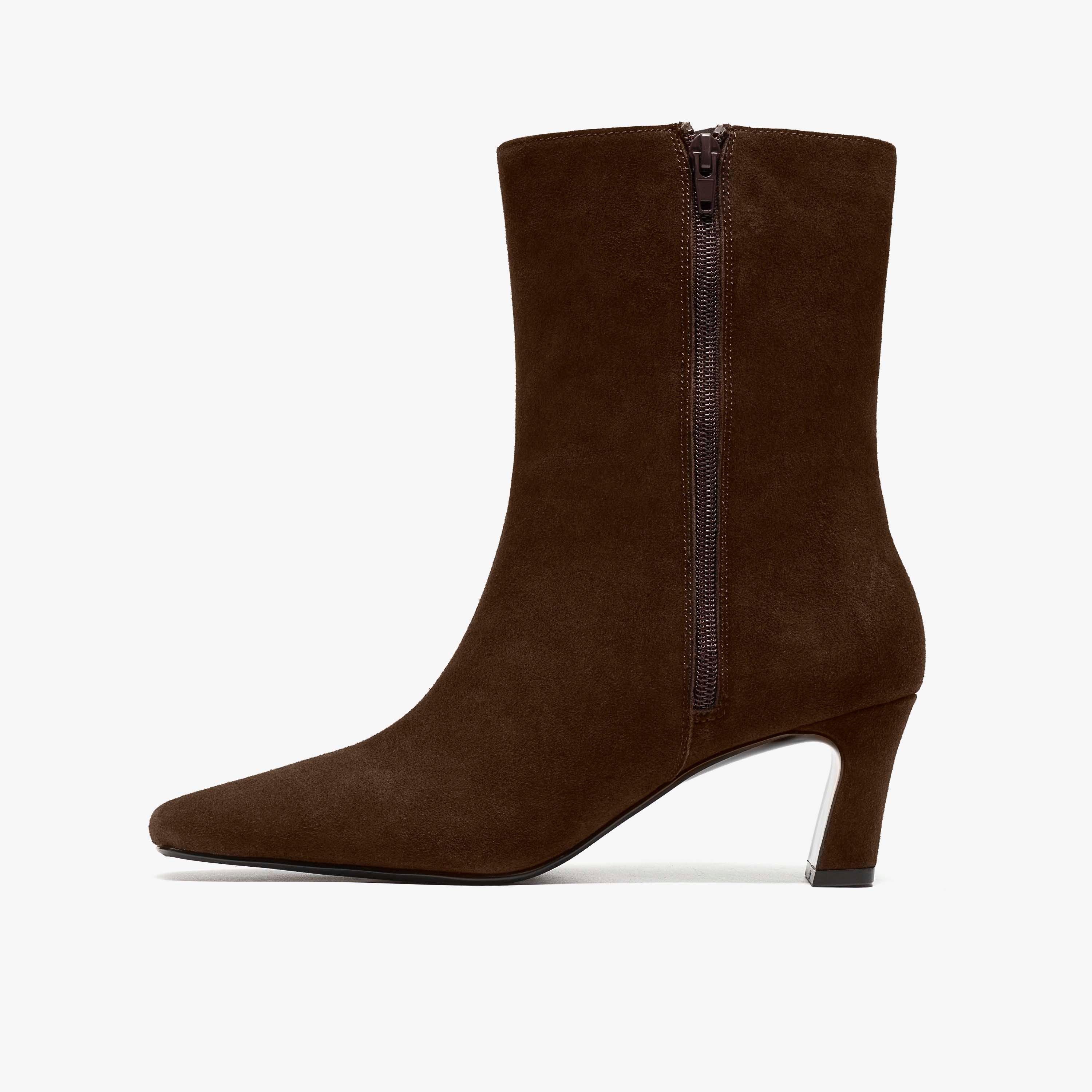 Orlese Zip Brown Suede Mid Calf Boots, view 2 of 6