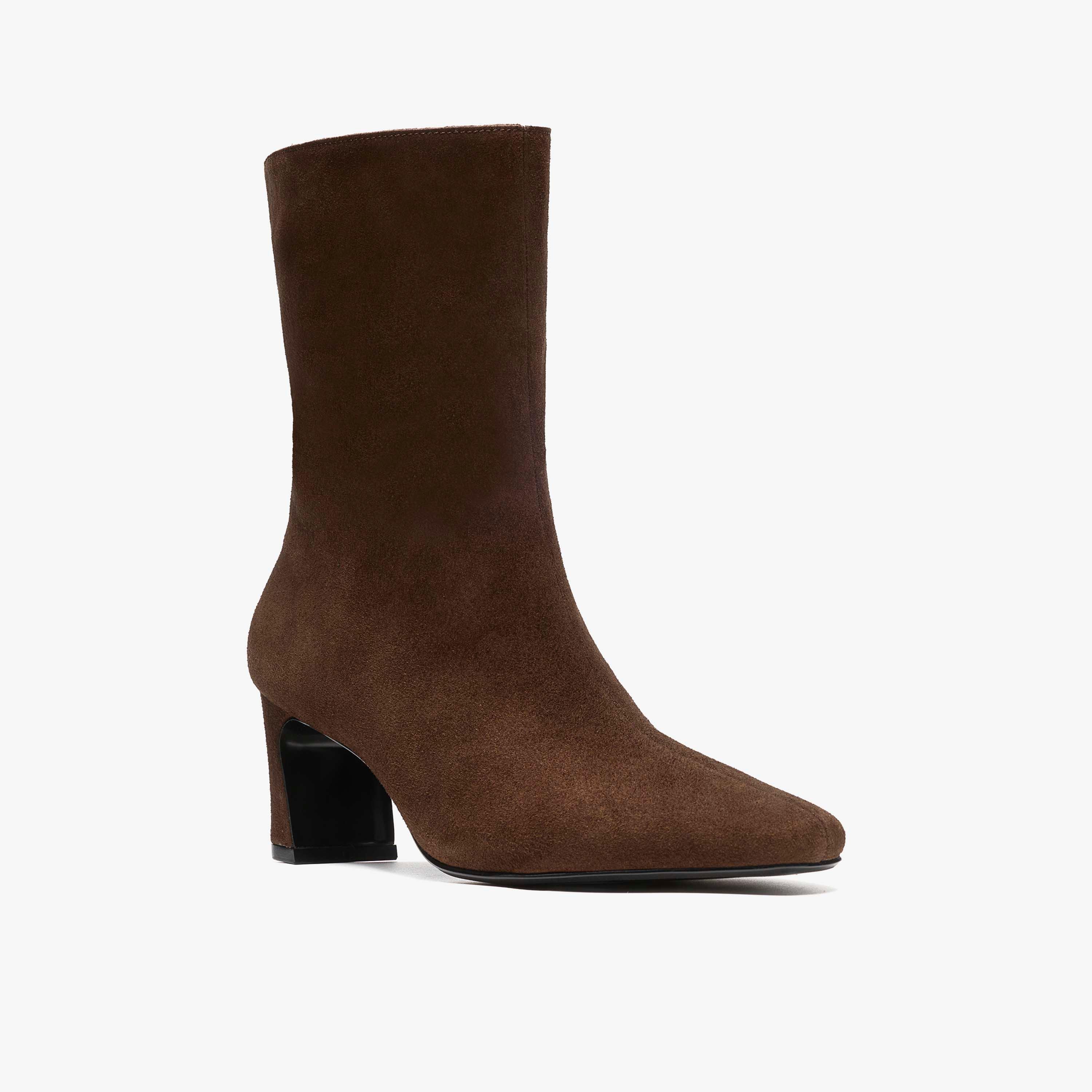 Orlese Zip Brown Suede Mid Calf Boots, view 4 of 6