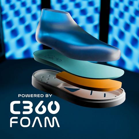 Exploded view of the Code Tie shoe showing its layered construction and components | Powered by 360 foam
