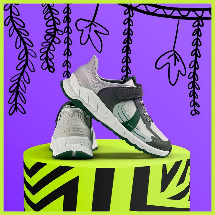 Selva Lane trainer in grey on a plinth