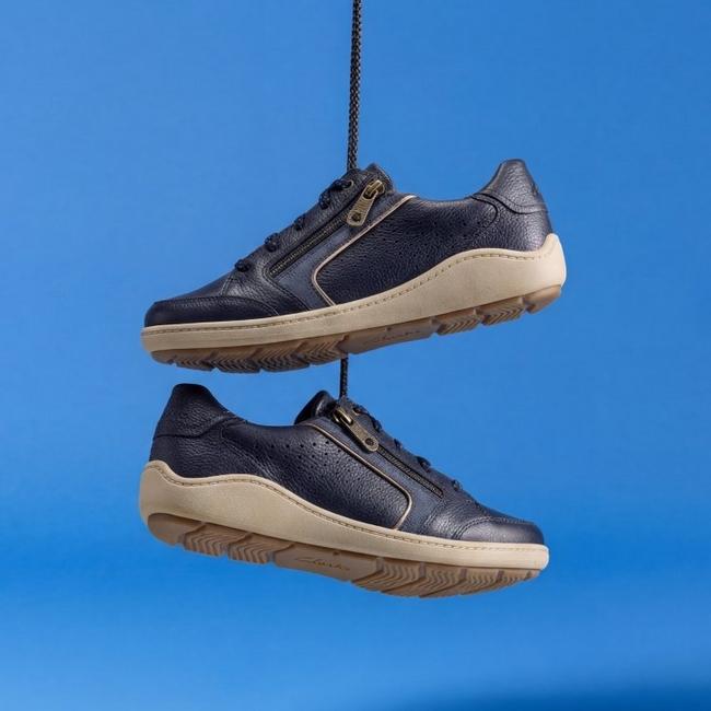 Clarks women's Bryianne Dazz navy leather shoes.