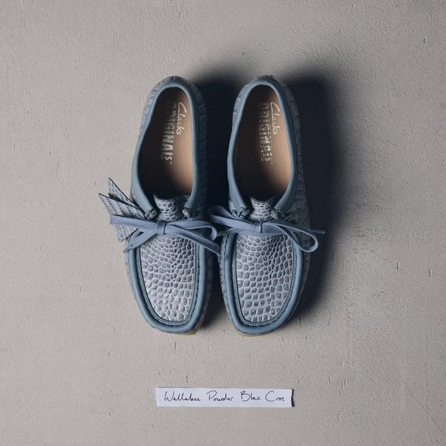 Clarks Originals women's blue crocodile wallabees.