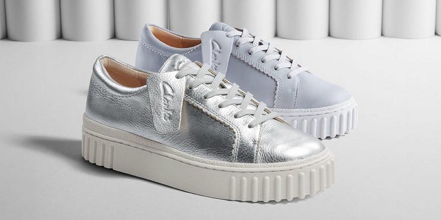 Womens platform sneakers in silver and lilac