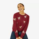 Burgundy Sequin All Over Applique Bow Knitted Jumper