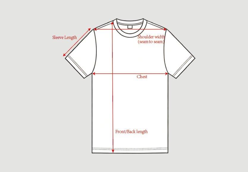 Size guide diagram showing measurements for Cloudsteppers t-shirts, including chest, length, and sleeve