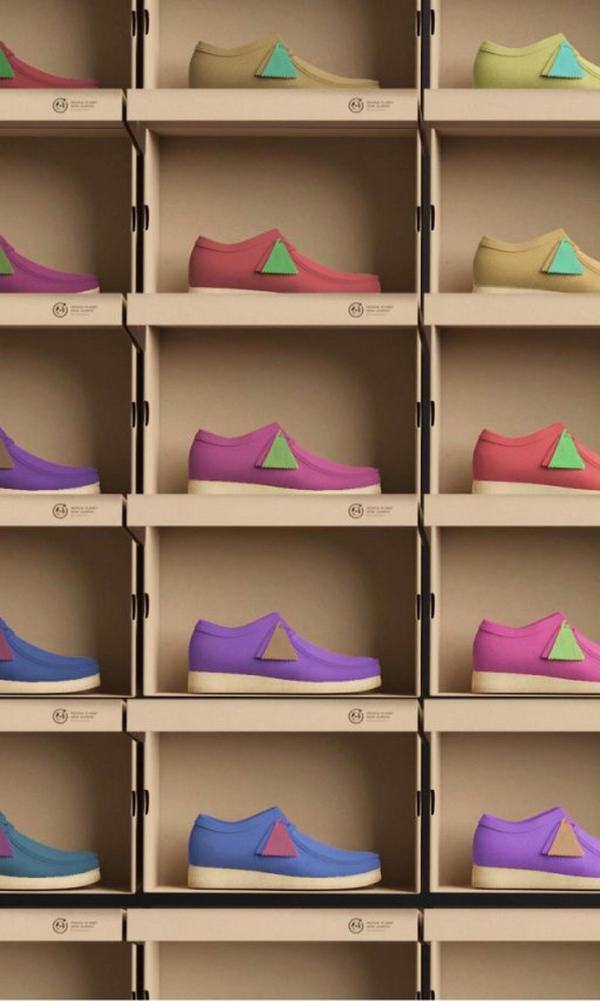 boxes with coloured shoes
